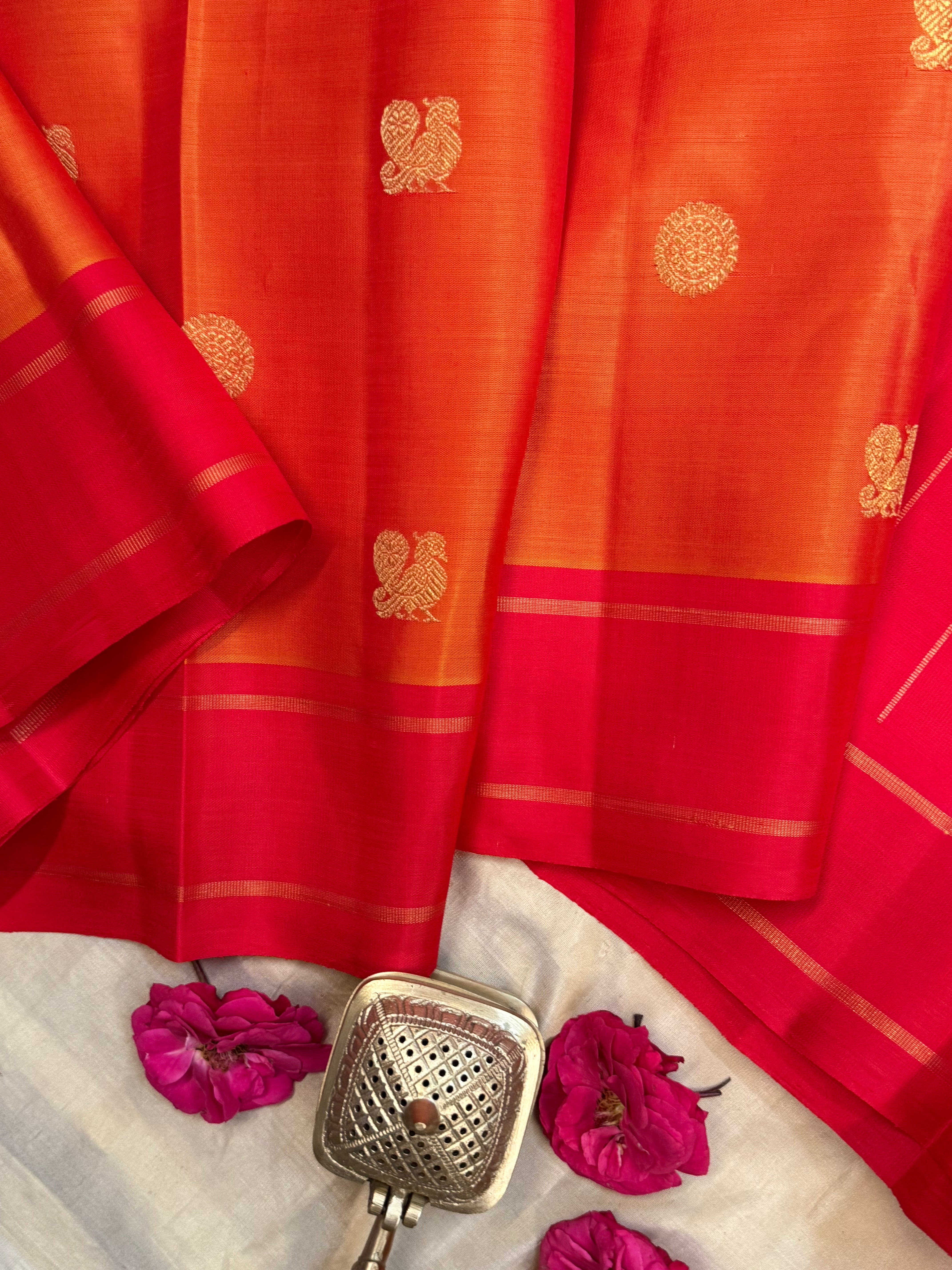 Simha and red annam and chakram butta / Kanjipuram silk CLSA9207