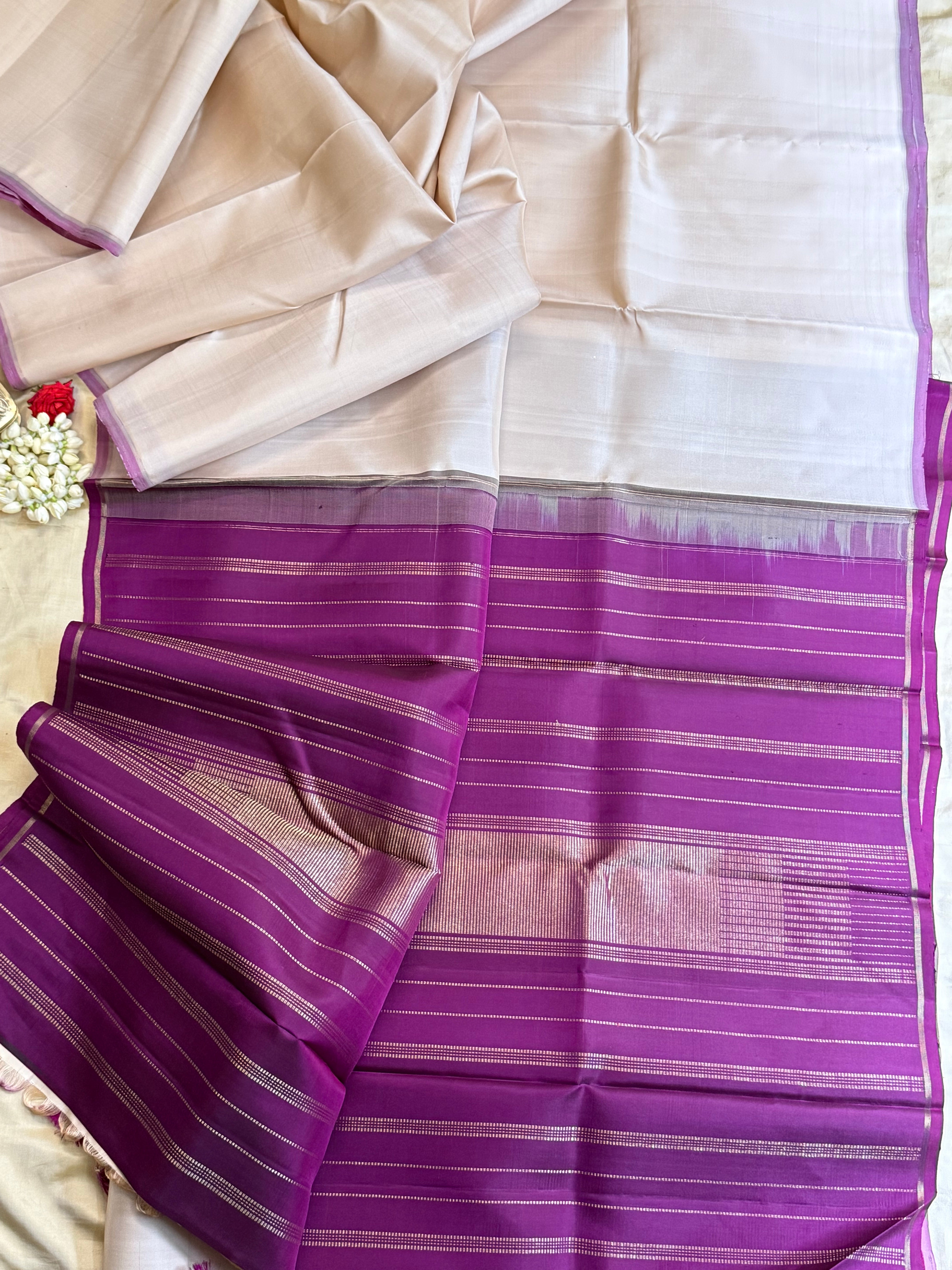 ONAM edit - offwhite and purple borderless / Kanjipuram silk