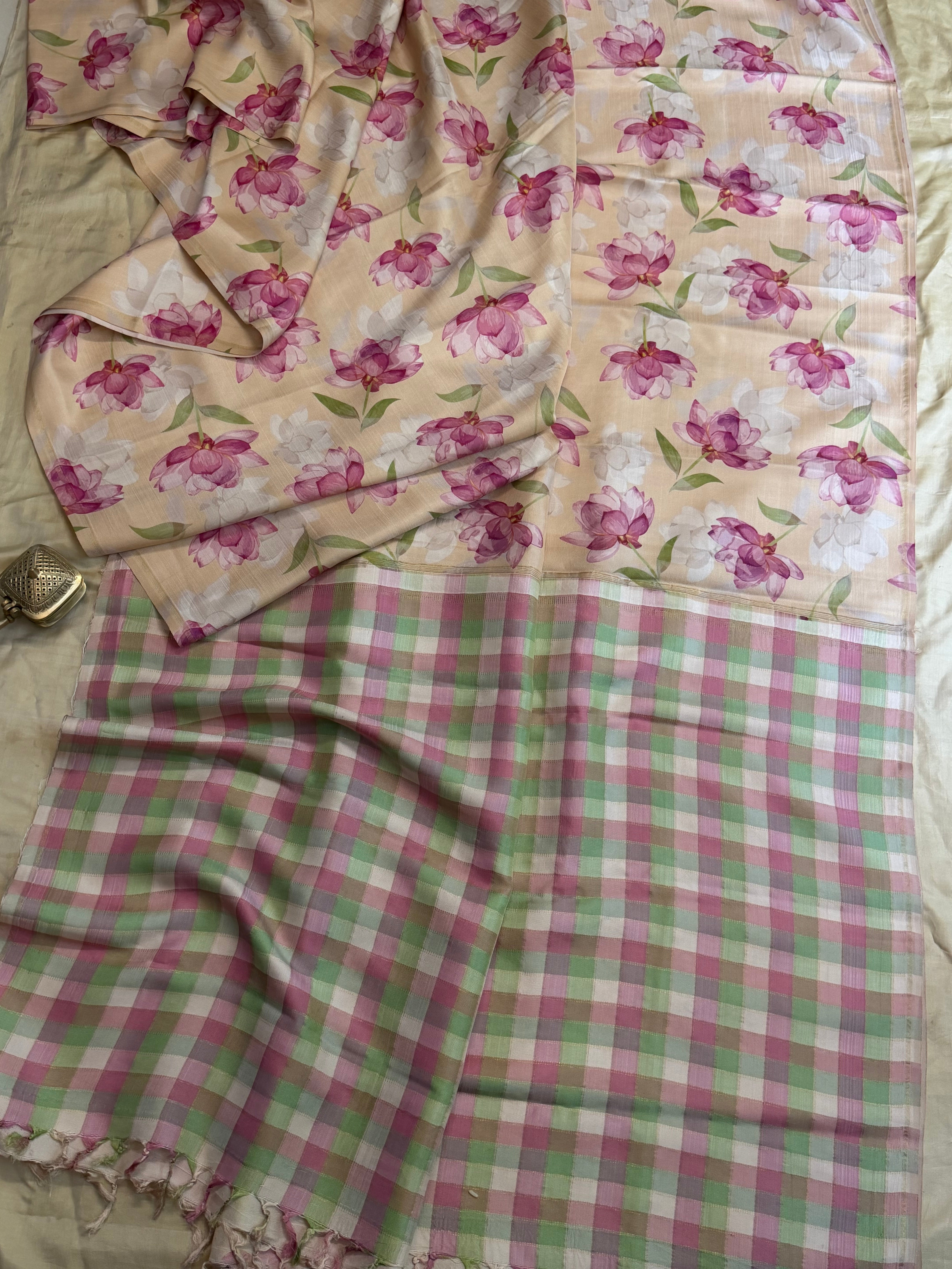 Floral digital printed / pure Zari Kanjipuram silk