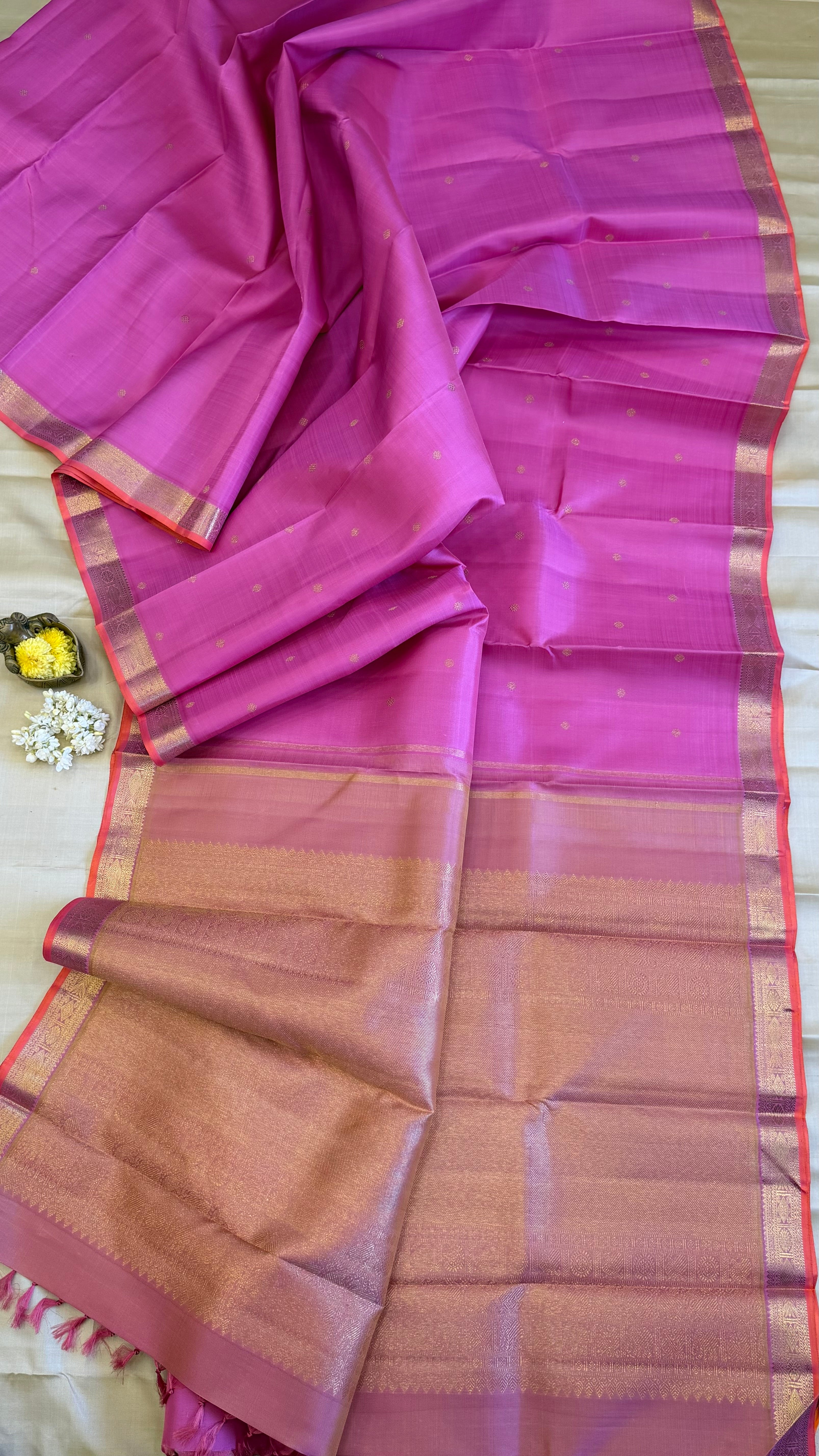 Pink small border/ kanjipuram silk