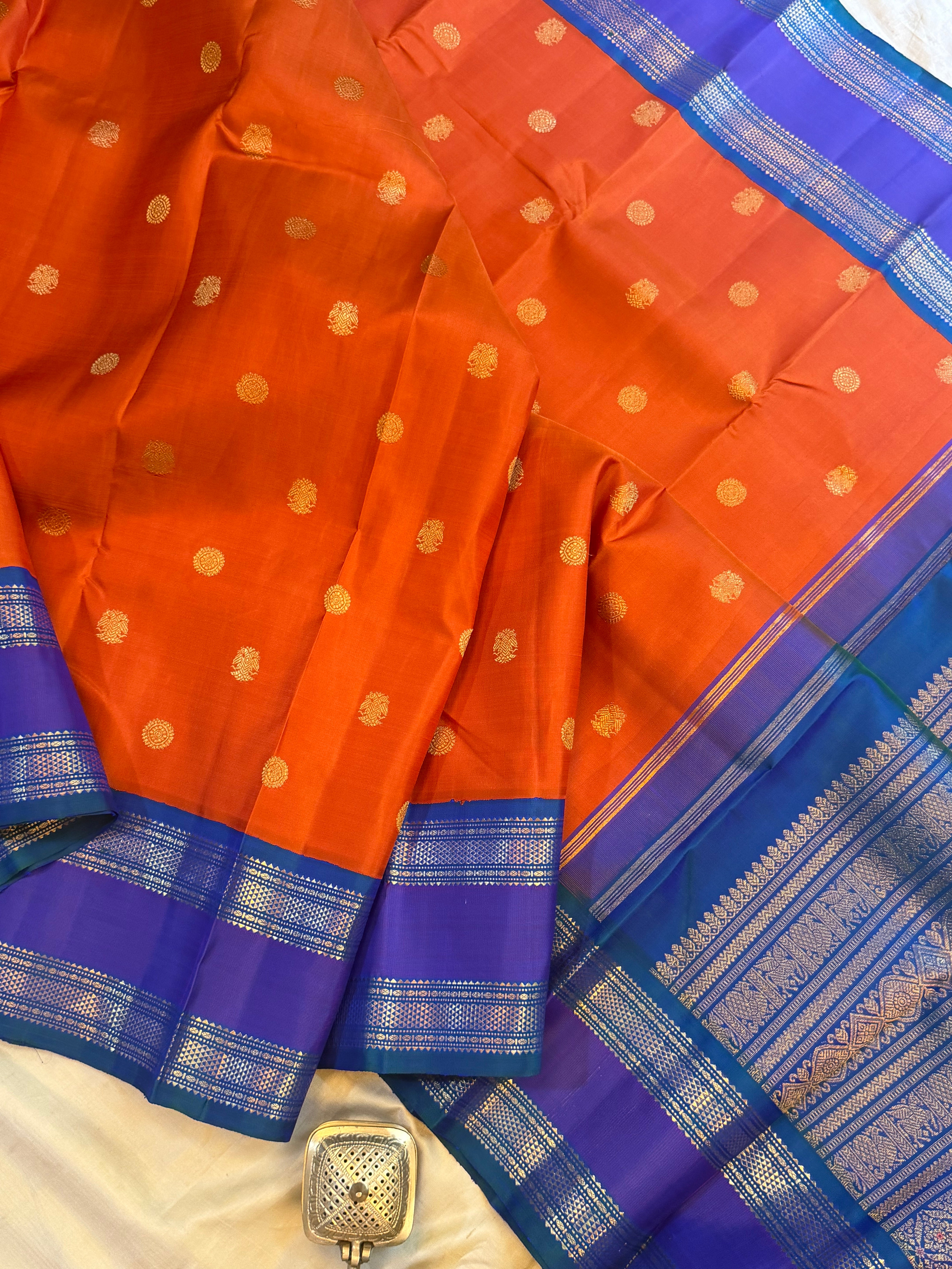 Rust retta pet Kai Korvai / Kanjipuram silk