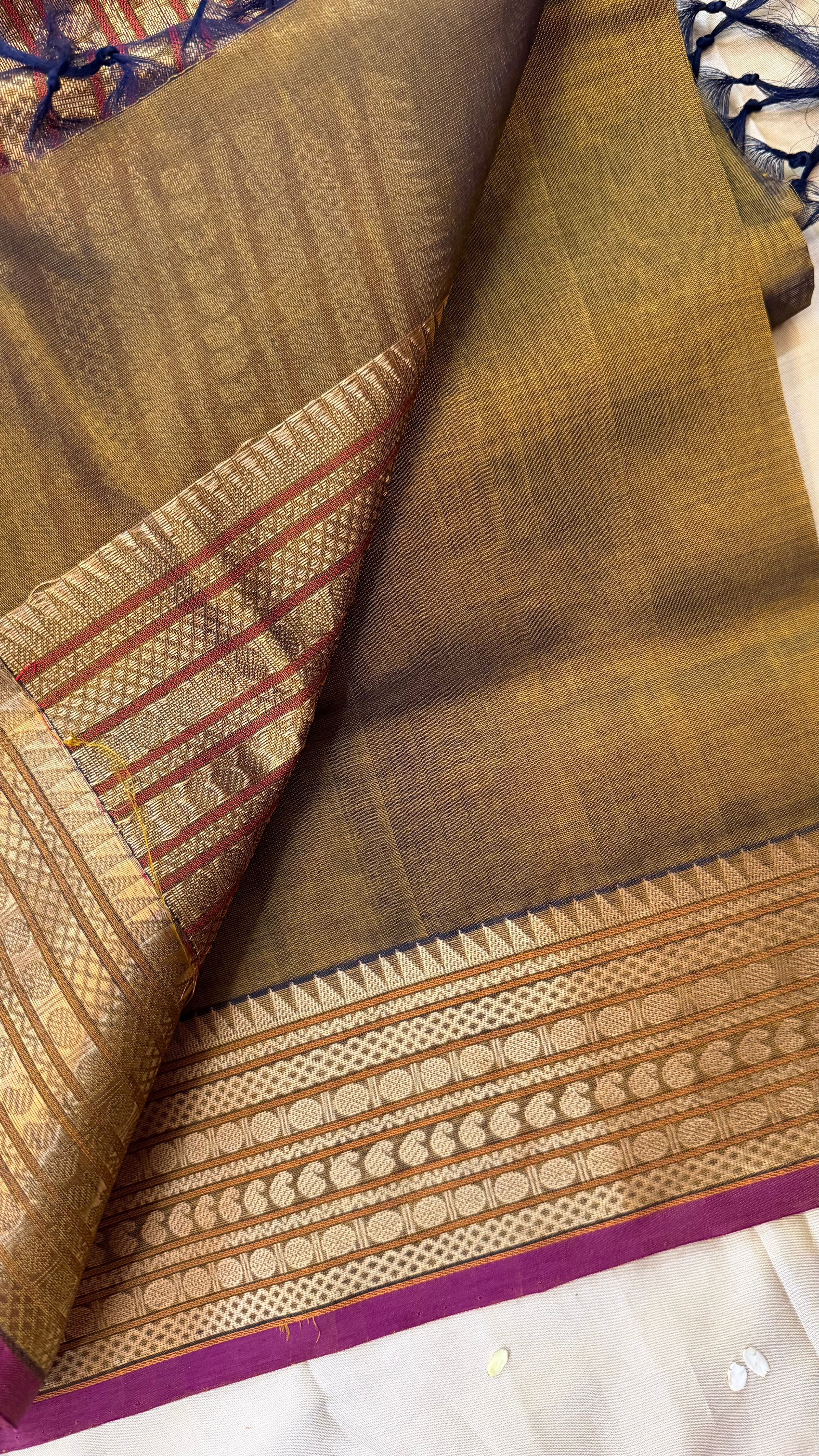 Olive brown veldhari stripes/ Silk Cotton