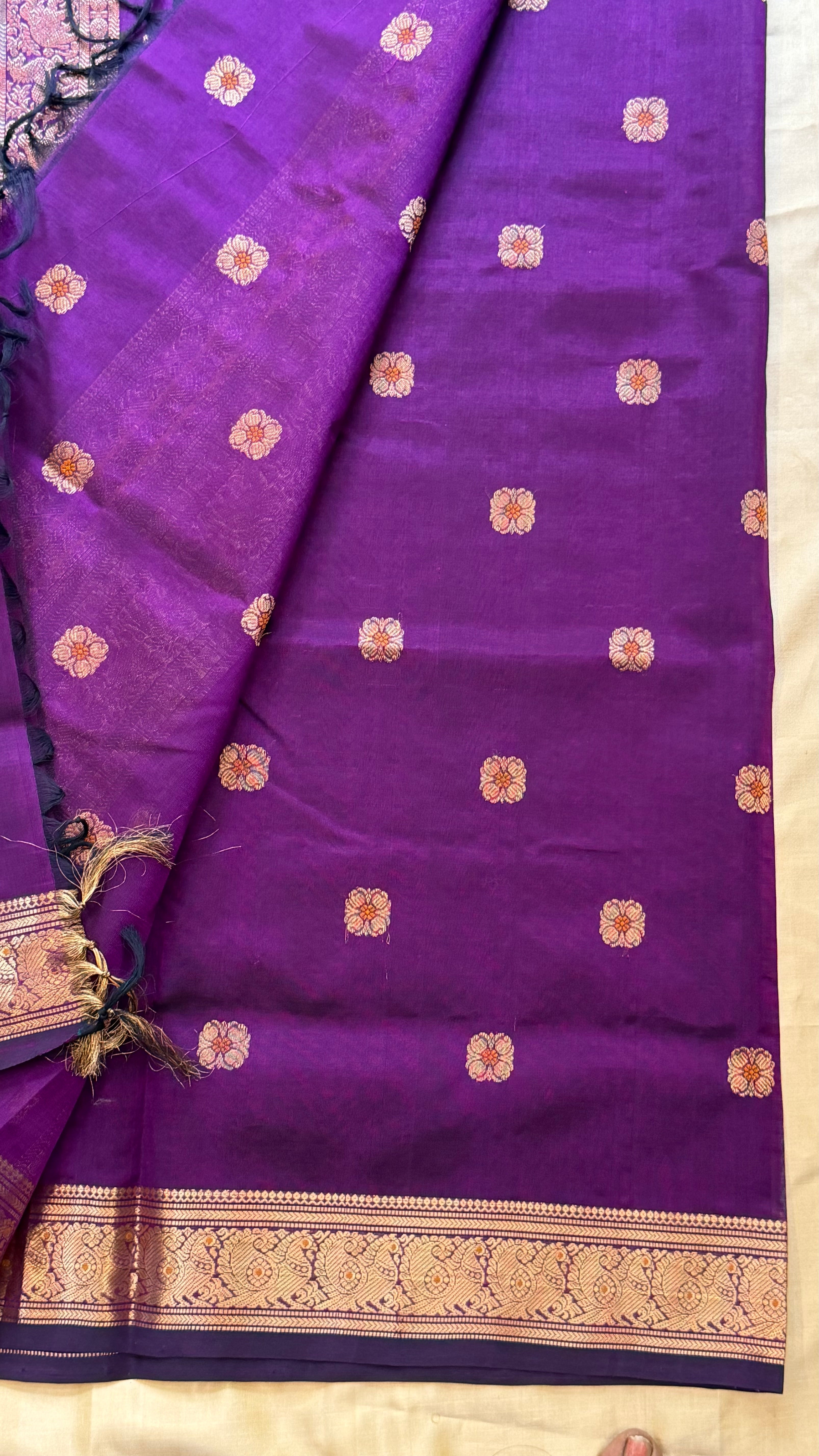 Deep purple Meena work pet silk cotton.