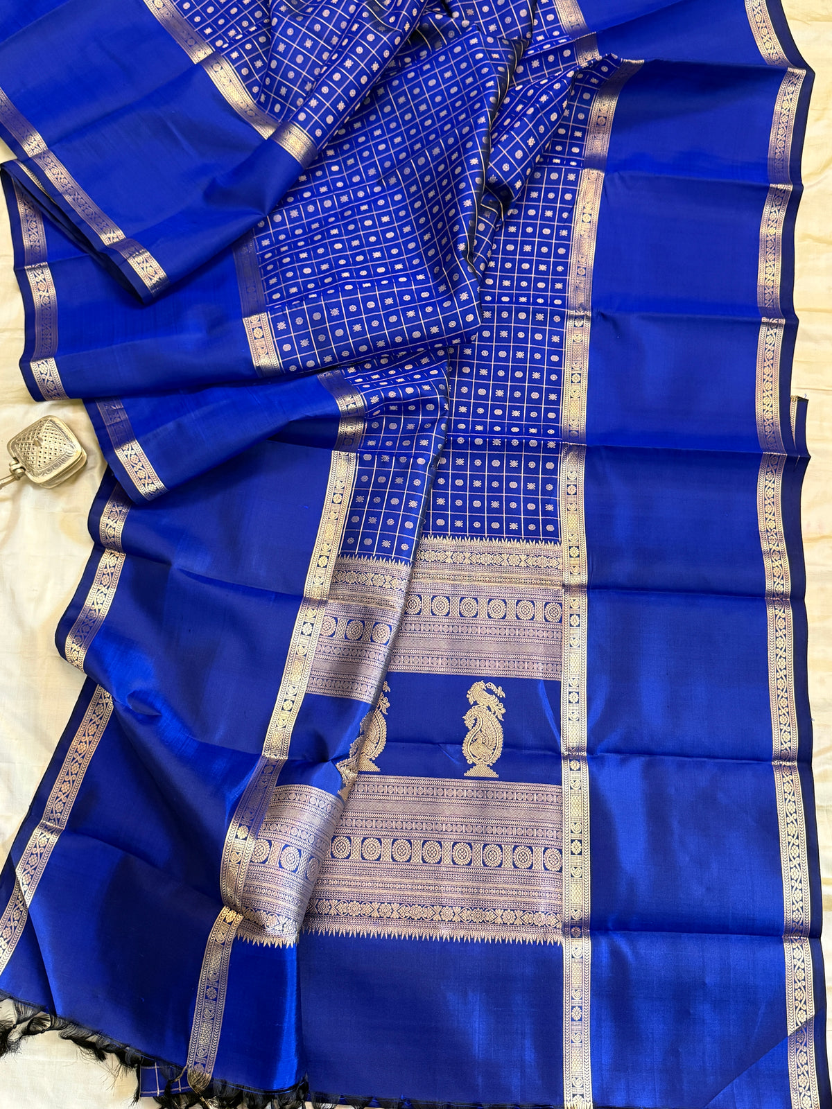 Special edition-blue Rettapet long border with body Kattam Zari butta silk saree/clsa 12562