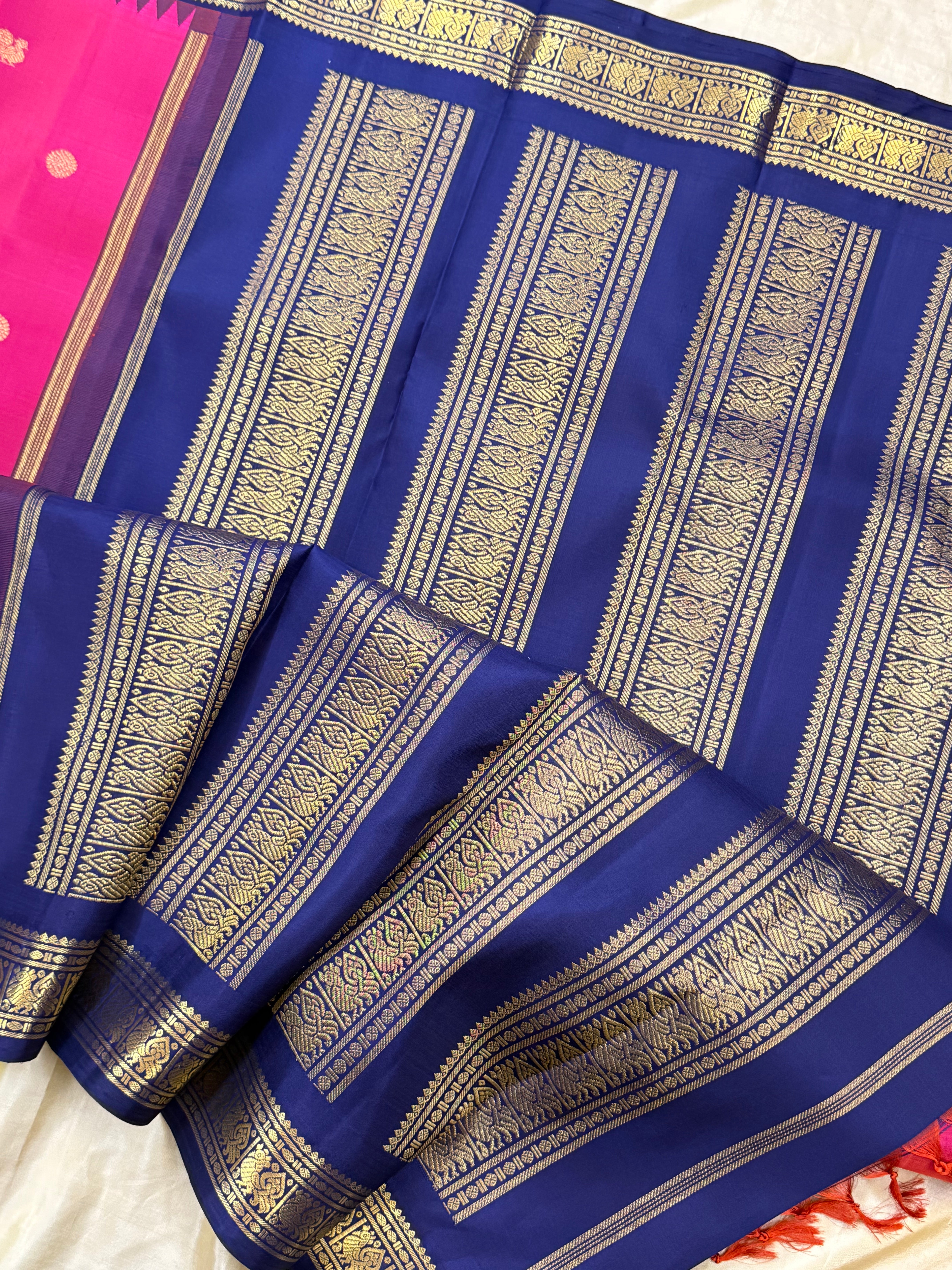 PINK WITH NAVY BLUE SMALL TEMPLE KORVAI/ KANJIPURAM SILK CLSA 10375