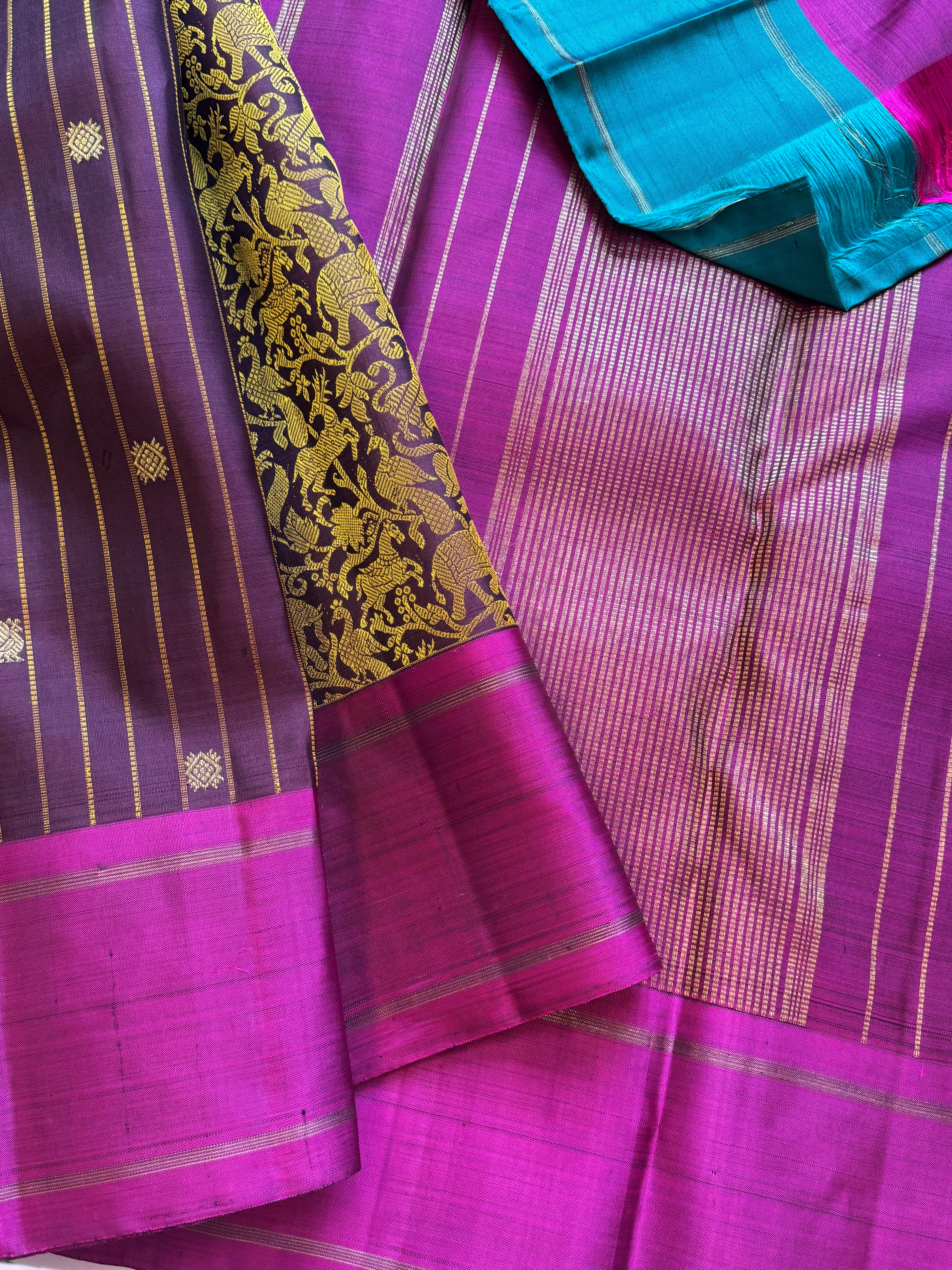 Nithya: Paaku Kanjivaram Silk Saree with Ganga Jamuna Border