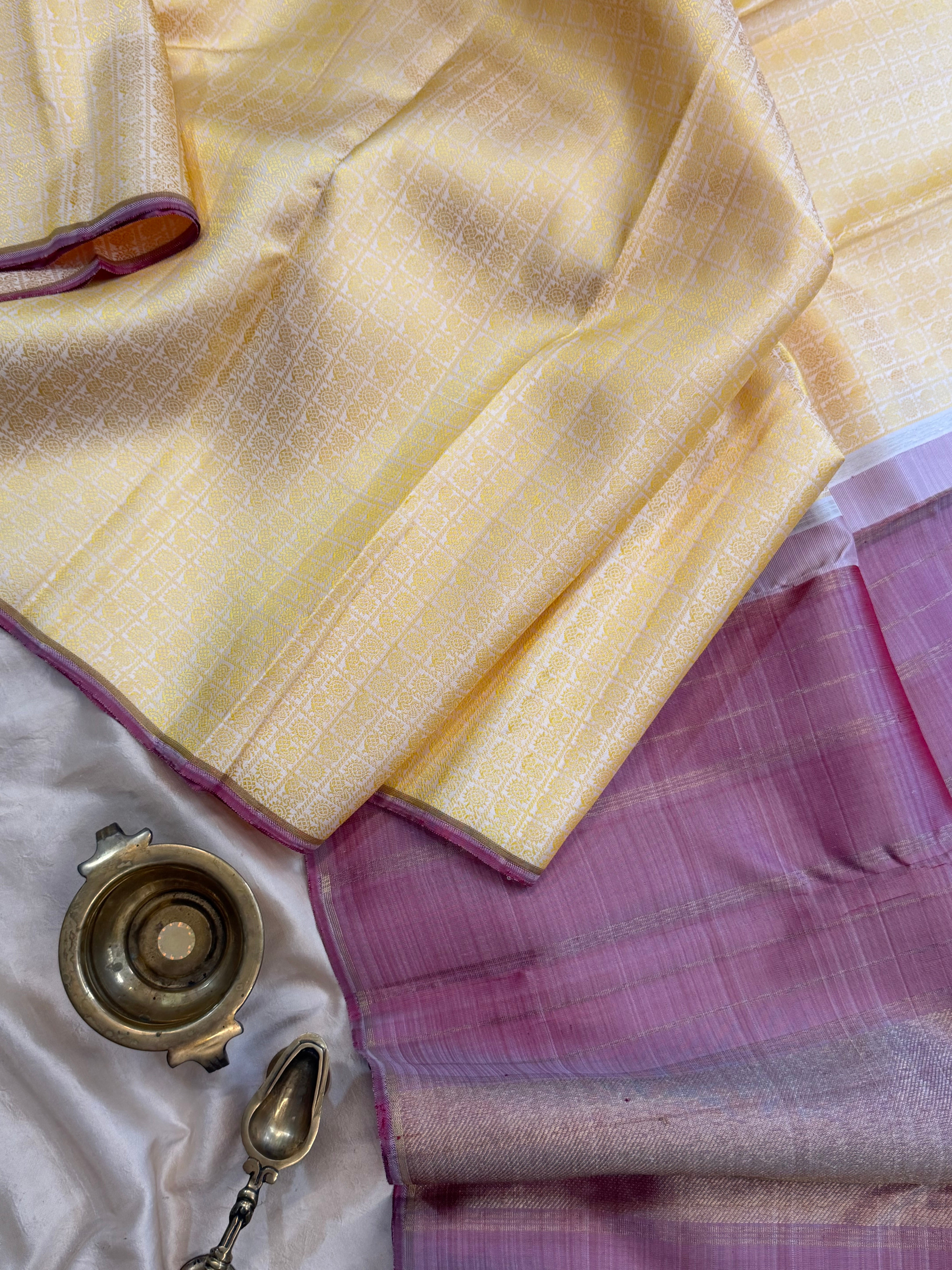 Off white border less/ kanjipuram silk