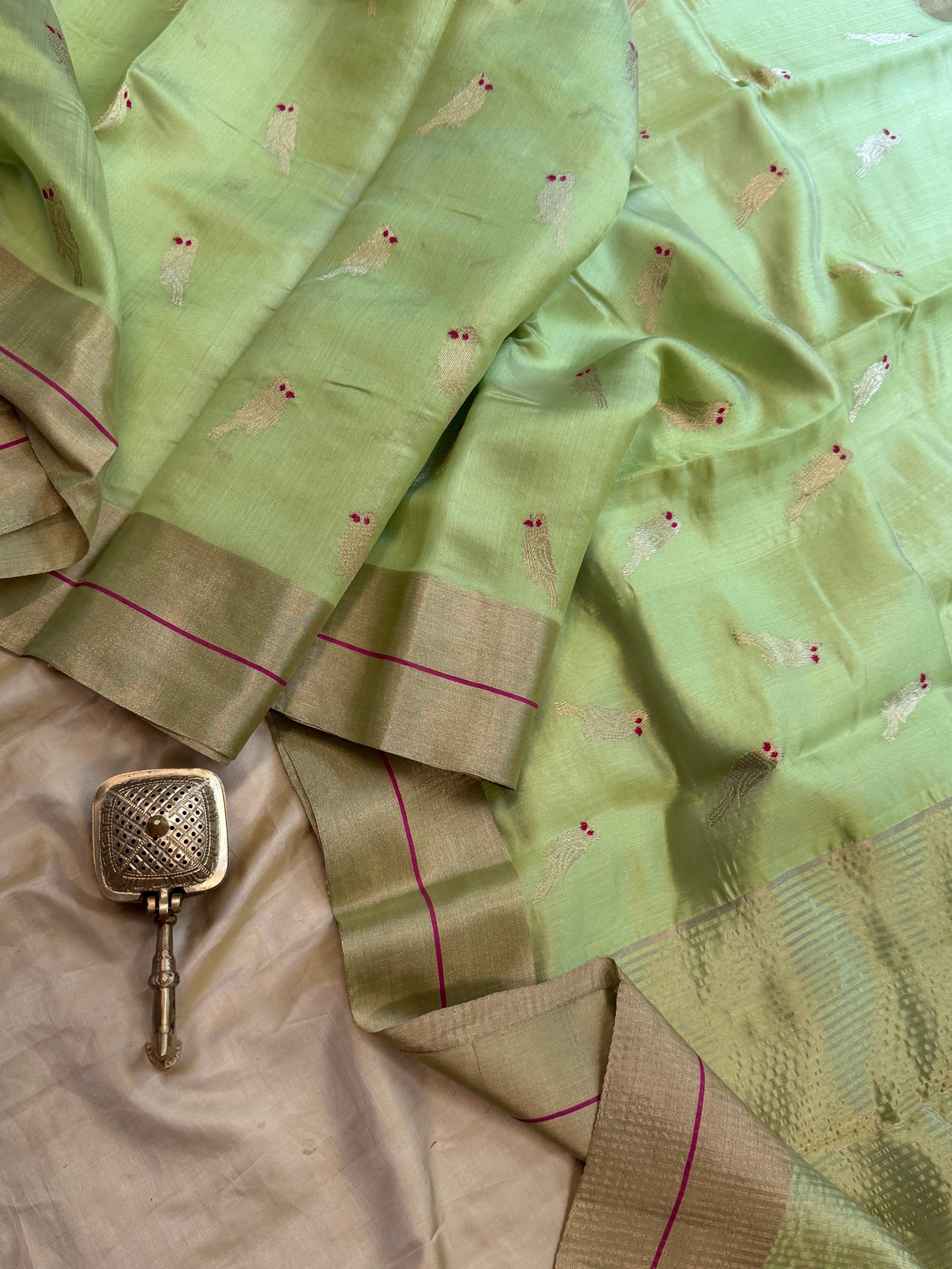 Liril green bird Butta / revival Chanderi silk