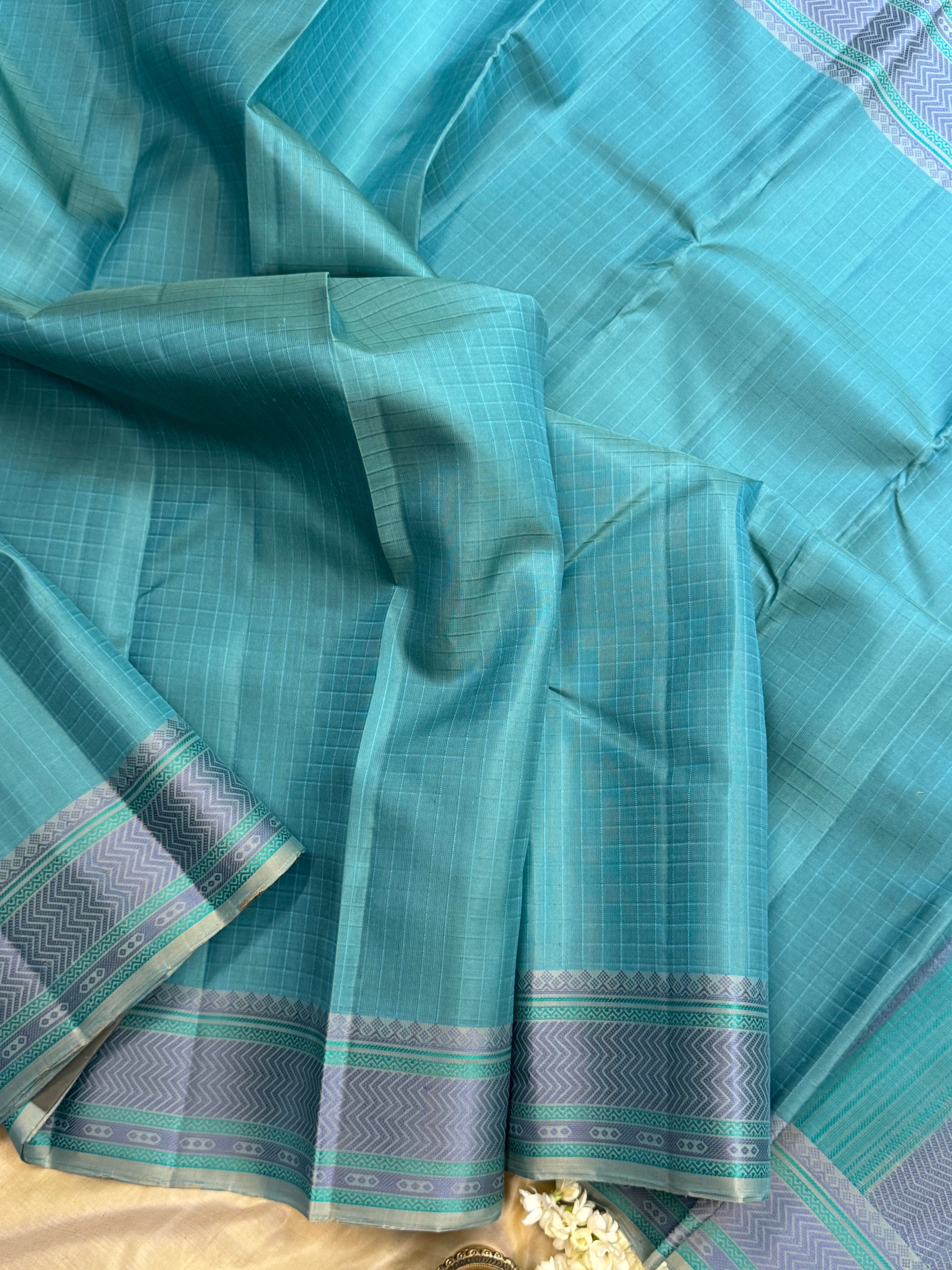 Turquoise blue kattam / Varnangal soft silk