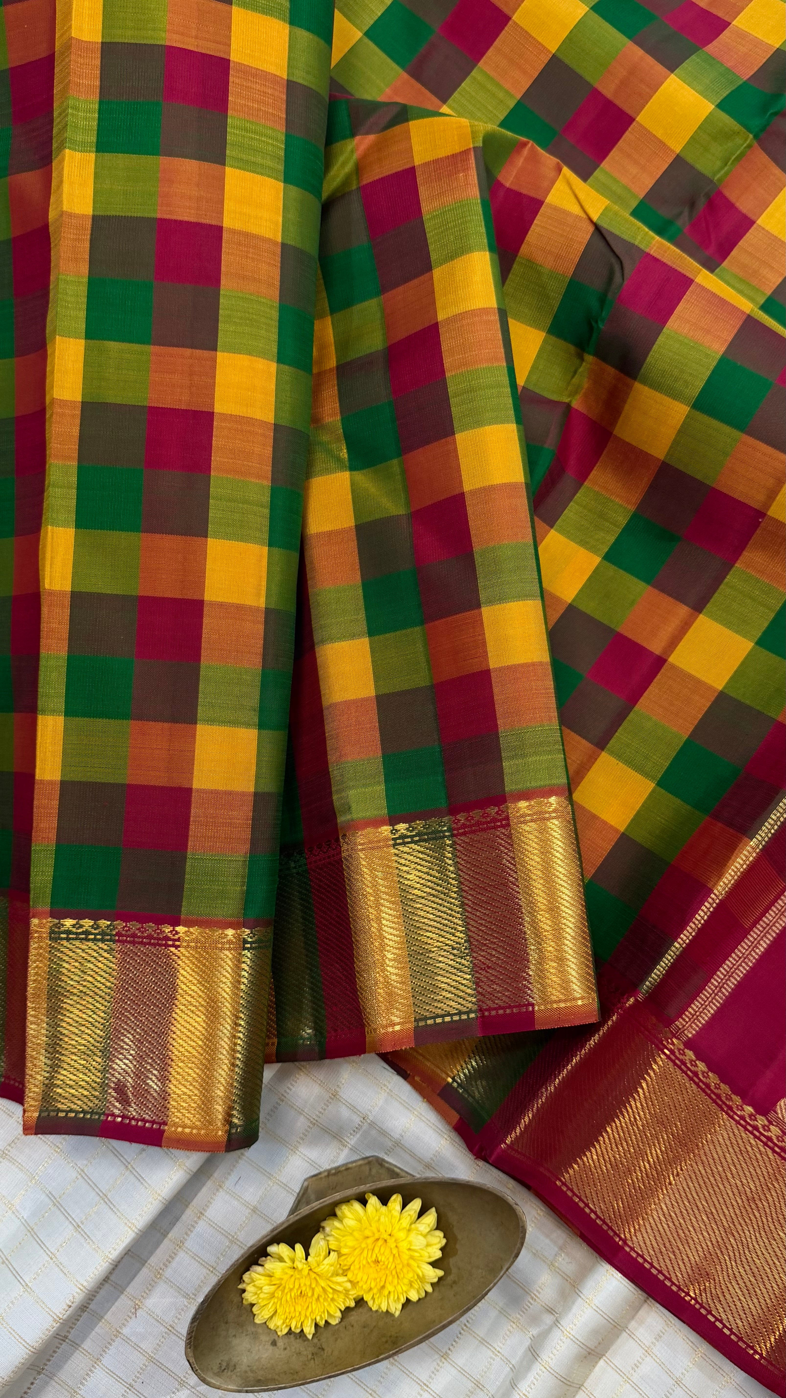 vintage kandangi style pp checks Kanjipuram silk