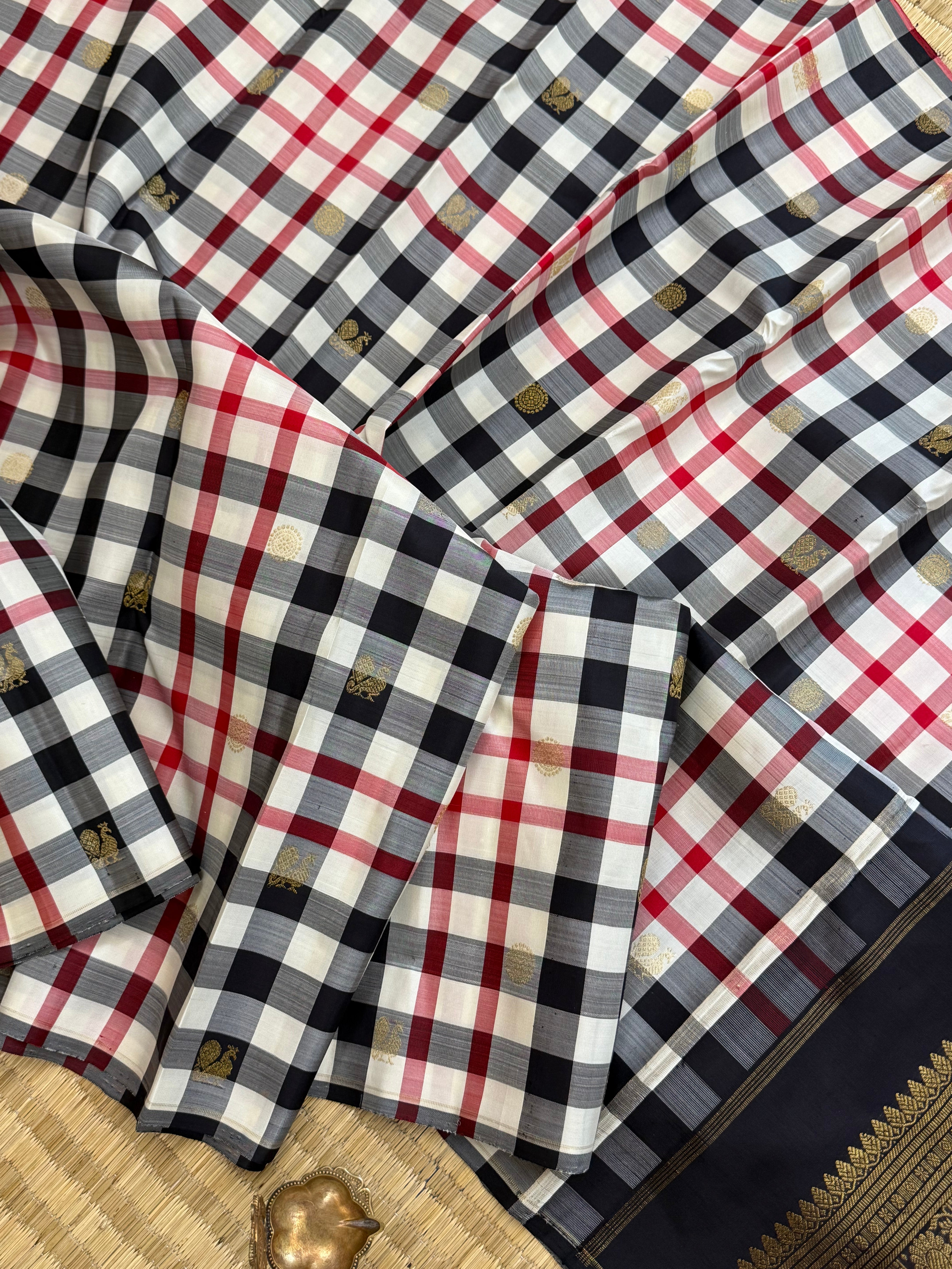 Burberry checks with annam chakram butta and pure Zari / kanjipuram silks CLSA 11141