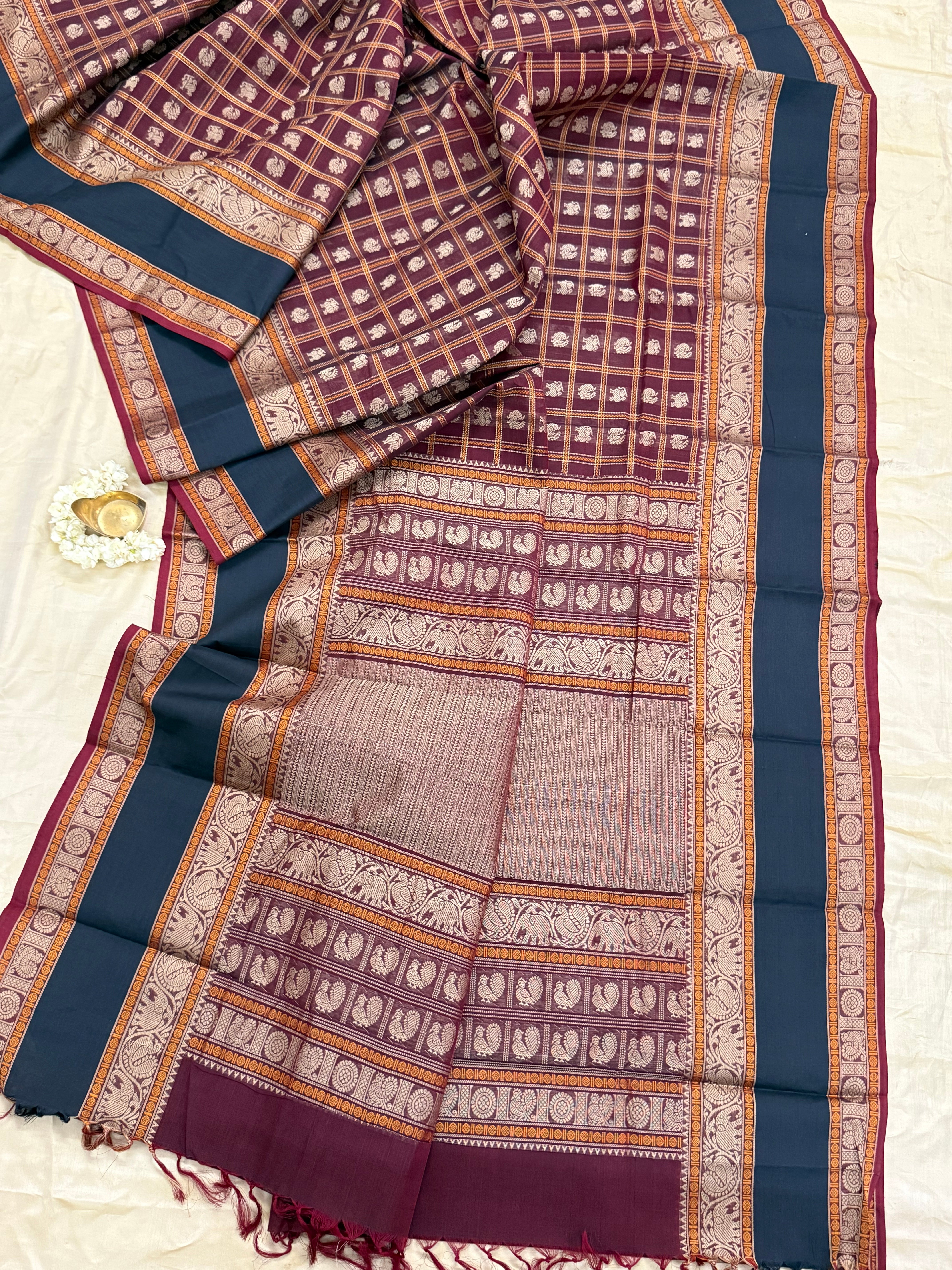 Deep merron multi butta kattam / Kanchi Cotton