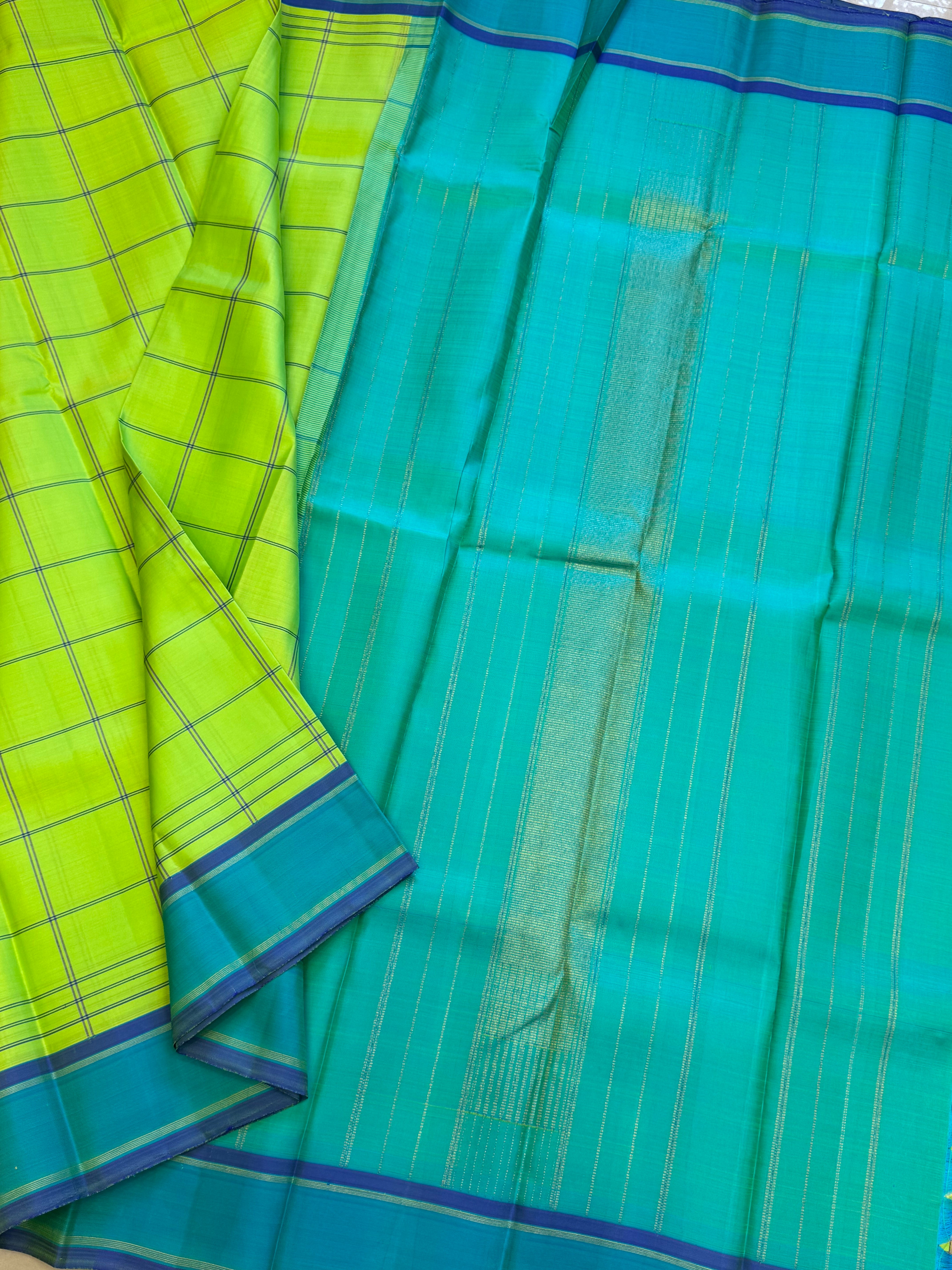 Lime green kattam - clearance sale / kanjipuram silk