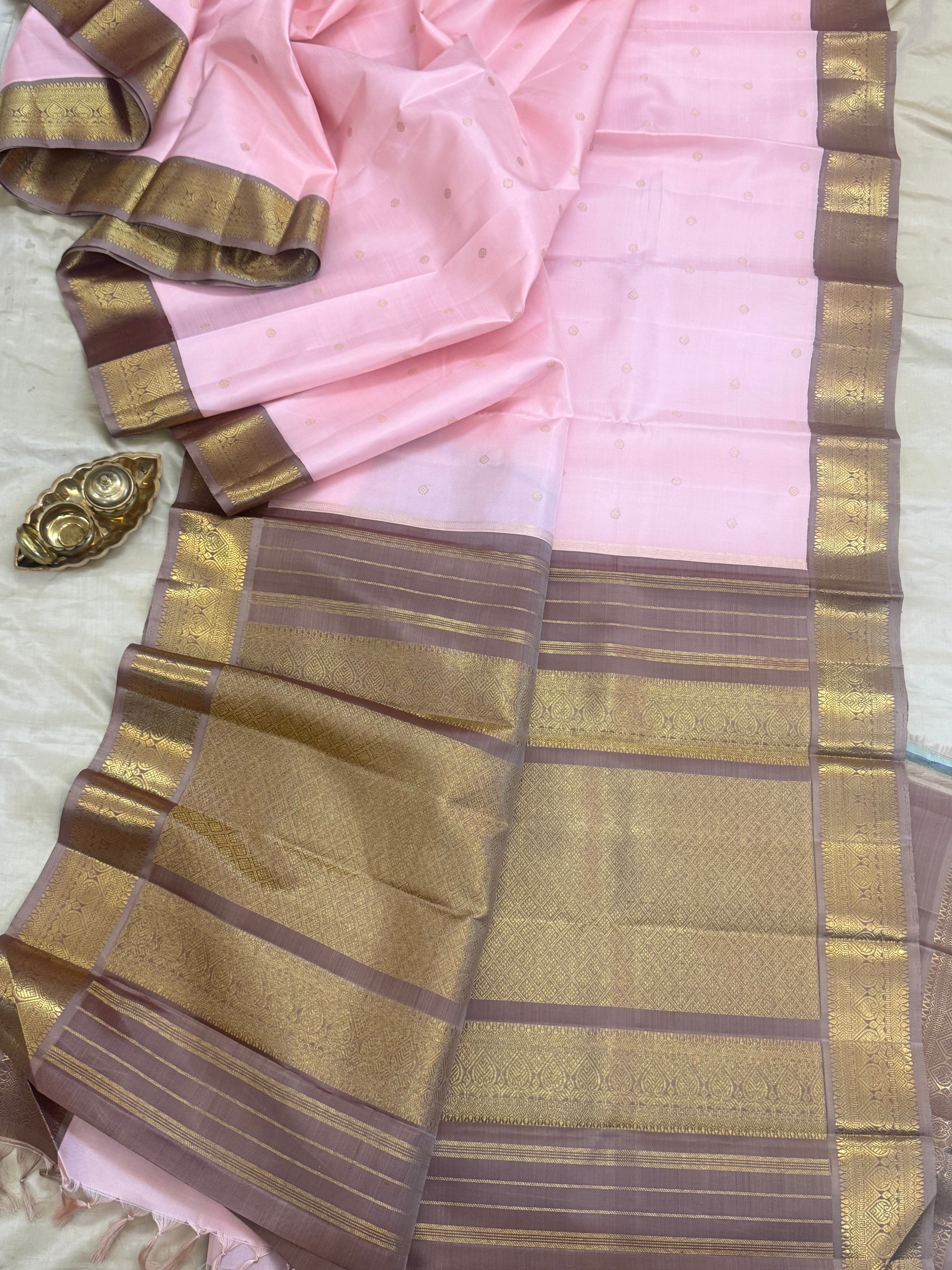 Pastel pink Korvai Kanjipuram silk