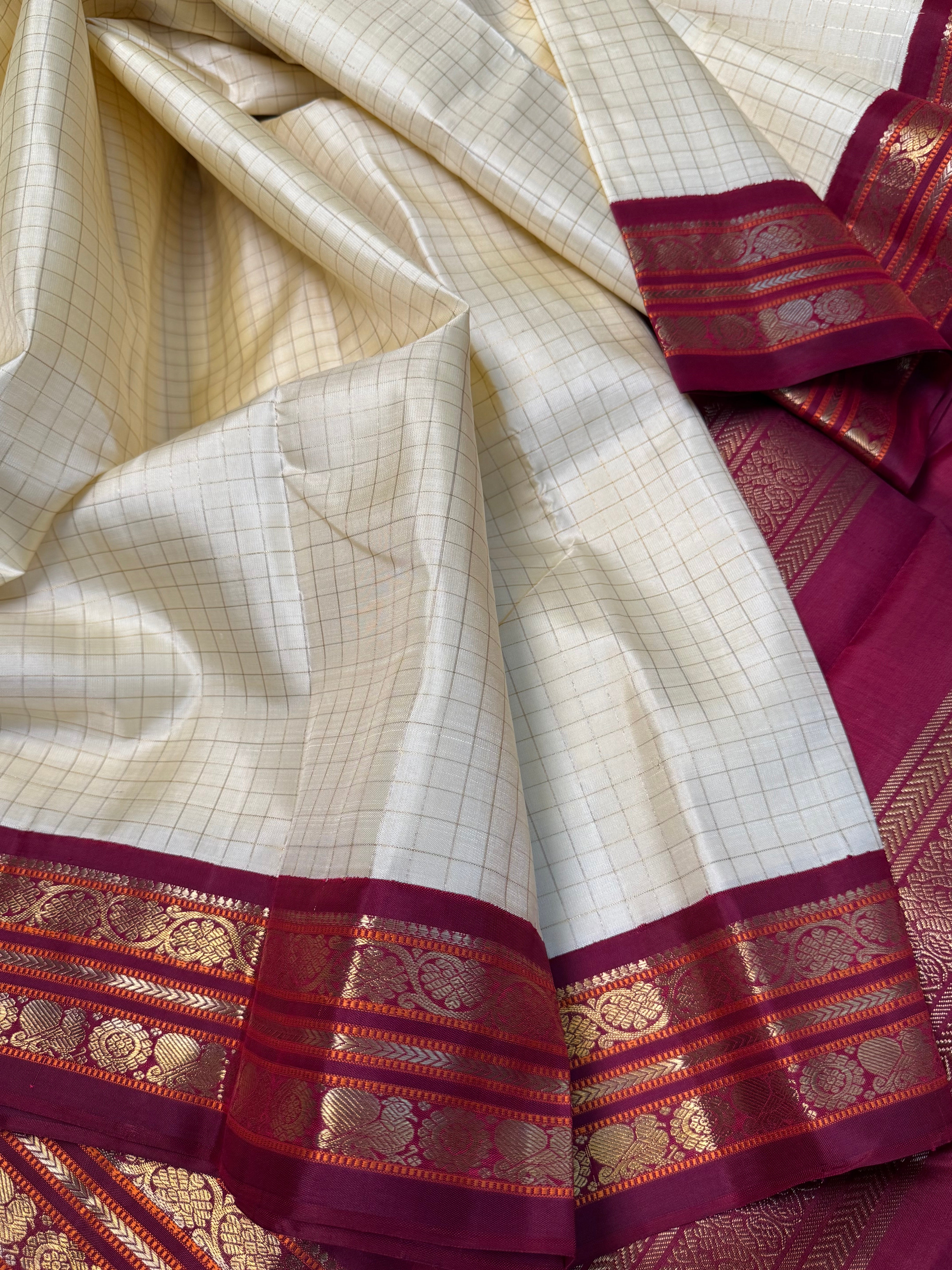 White Kattam Korvai / Kanjipuram silk
