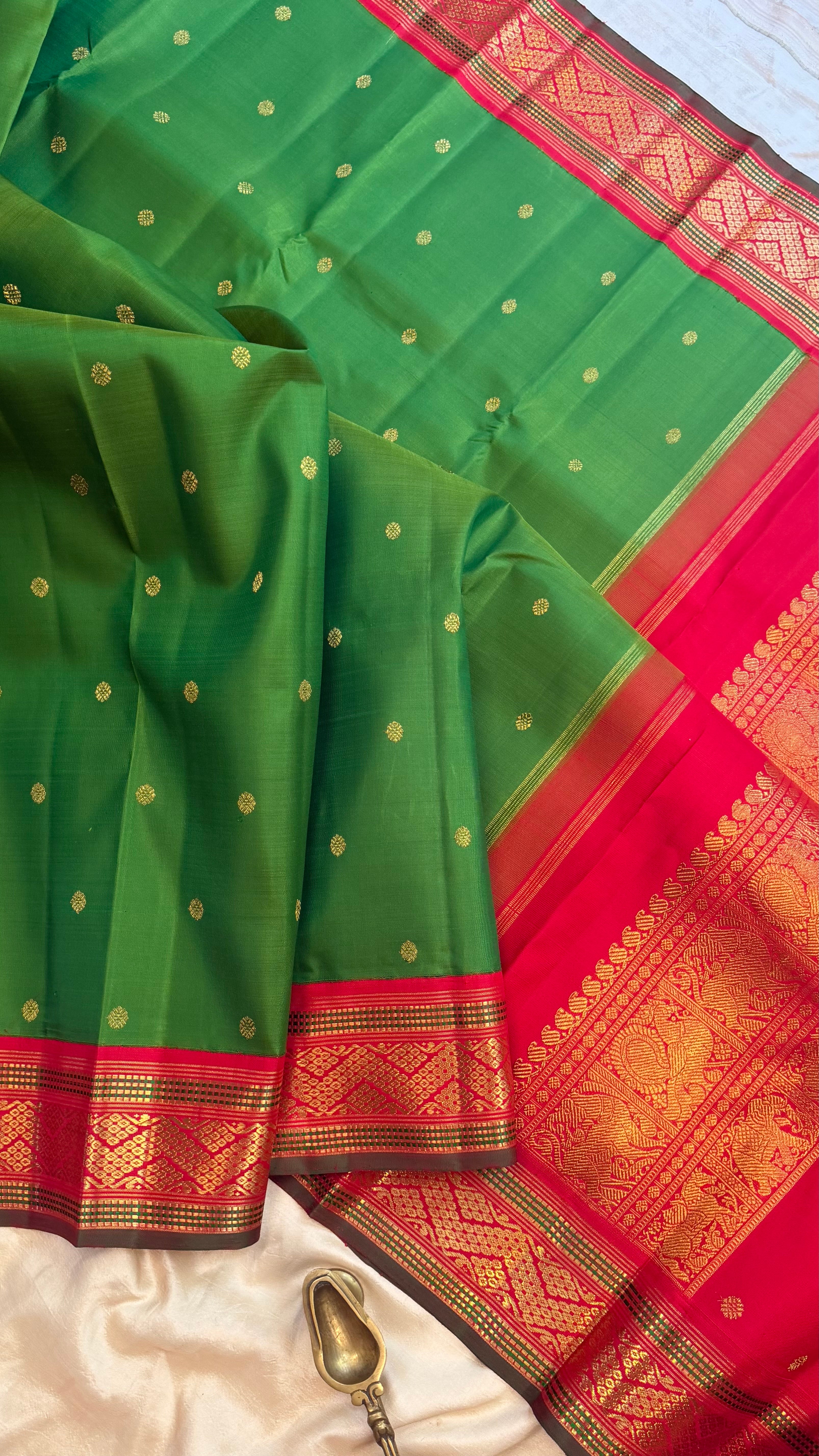 Leaf green Korvai Kanjipuram silk