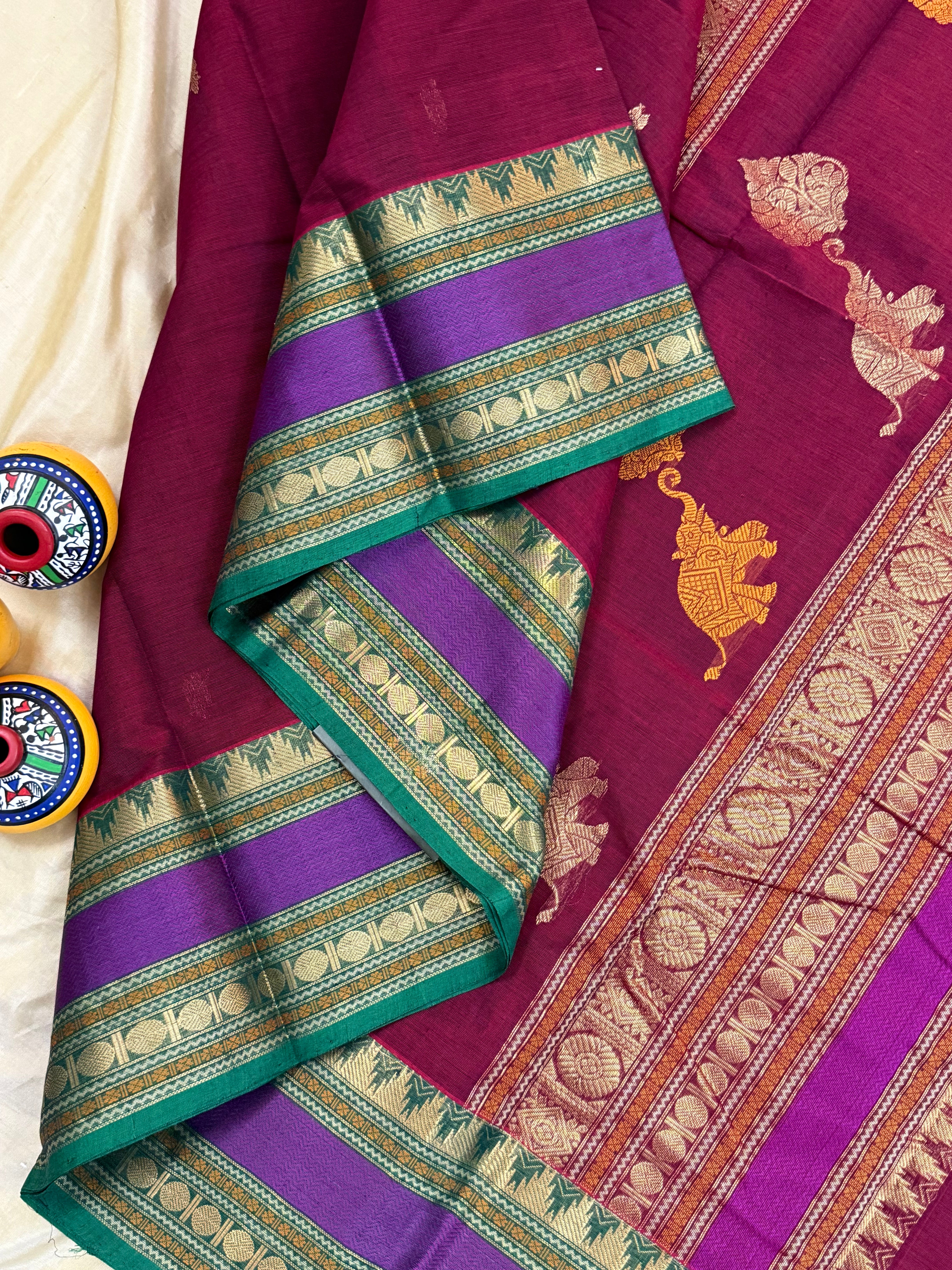 Deep red unique pallu / Kanchi Cotton CL5956