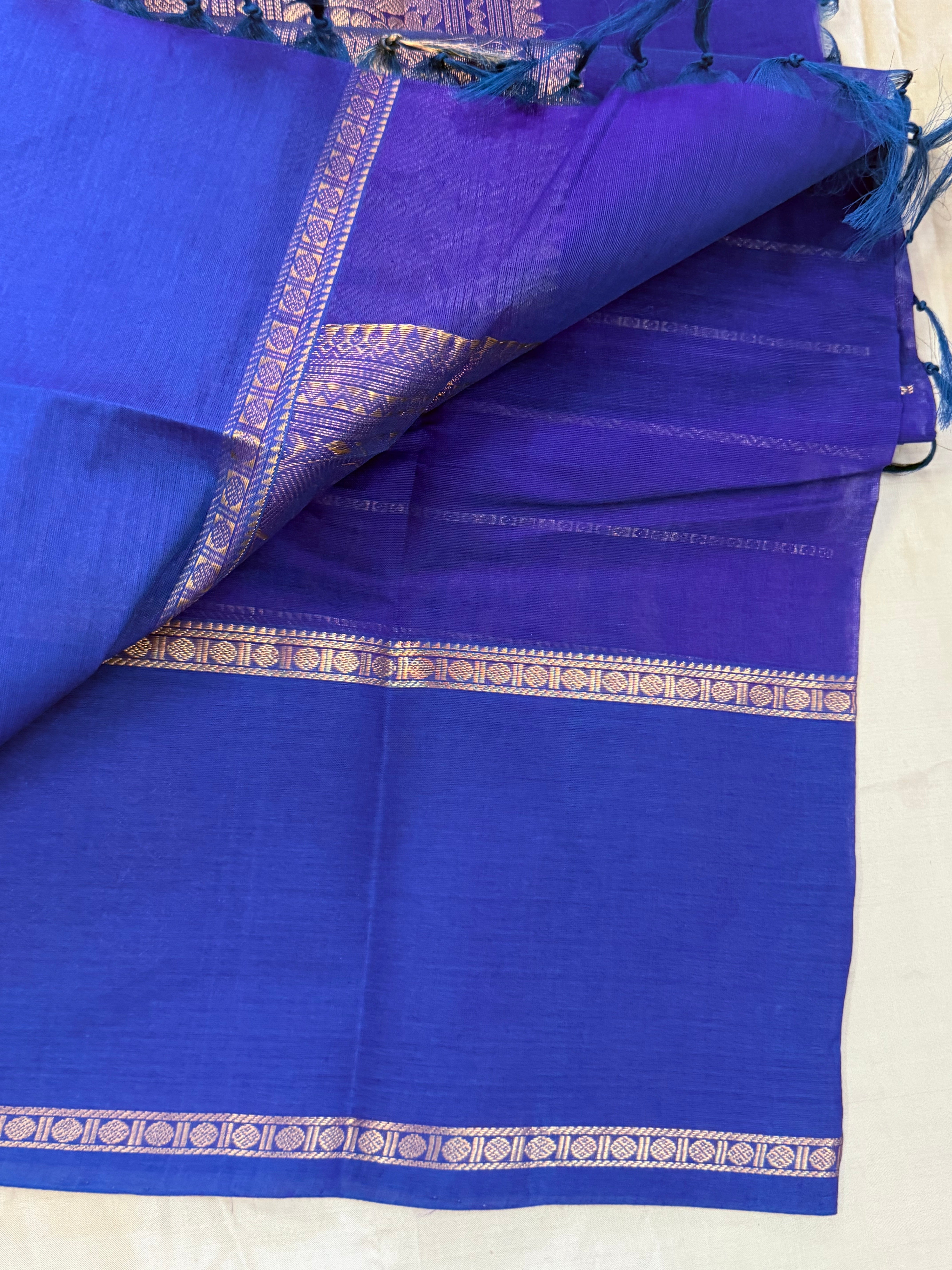 Purplish blue veldhari and border butta/ Kanchi Cotton