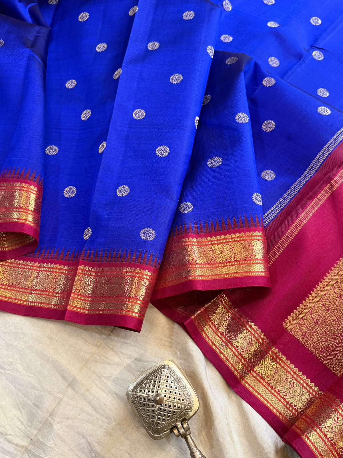 Ms blue Kai Korvai - pure Zari Kanjipuram silk