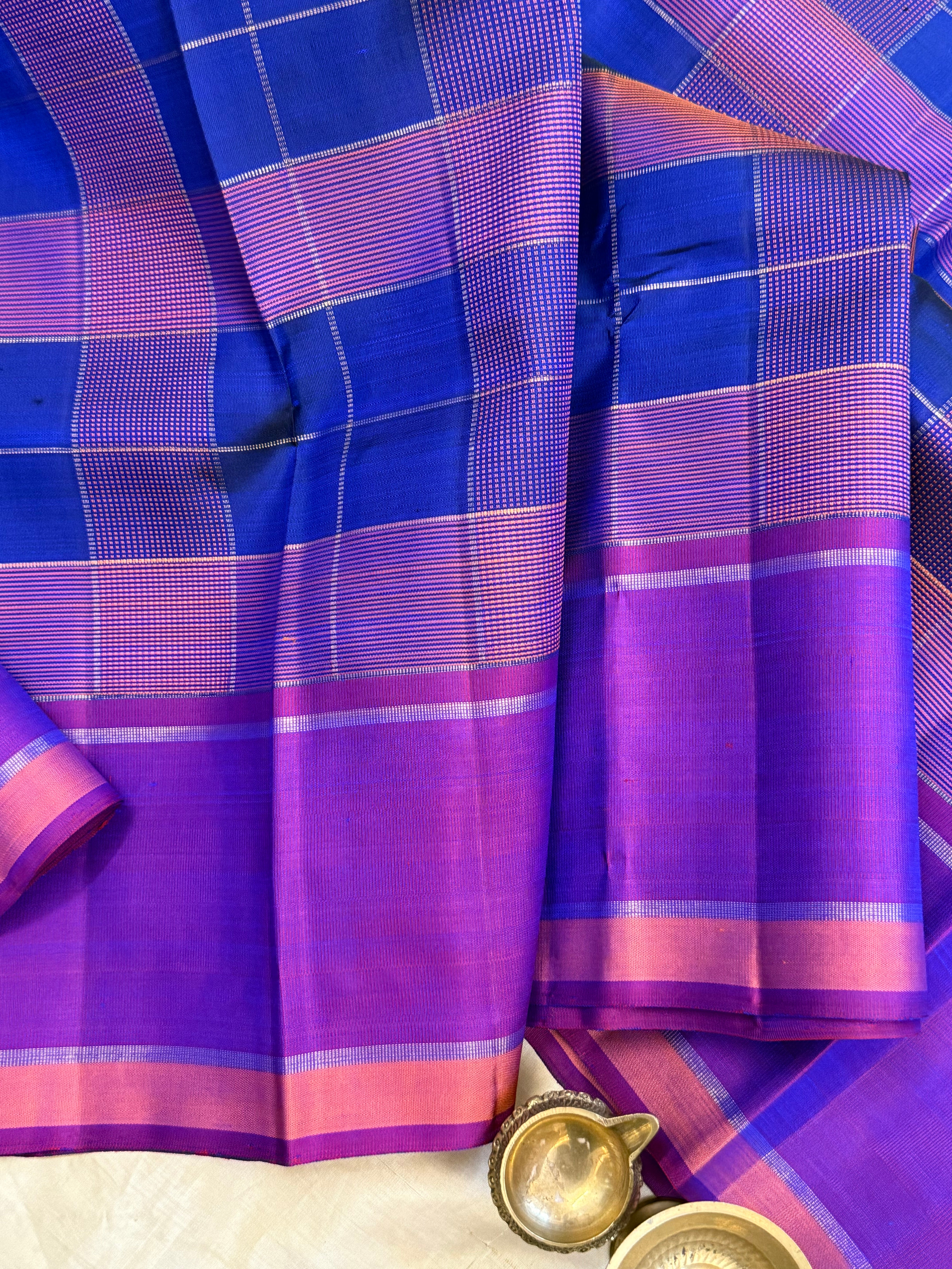 Royal blue and purple Chettinad kattam/ Kanjipuram silk