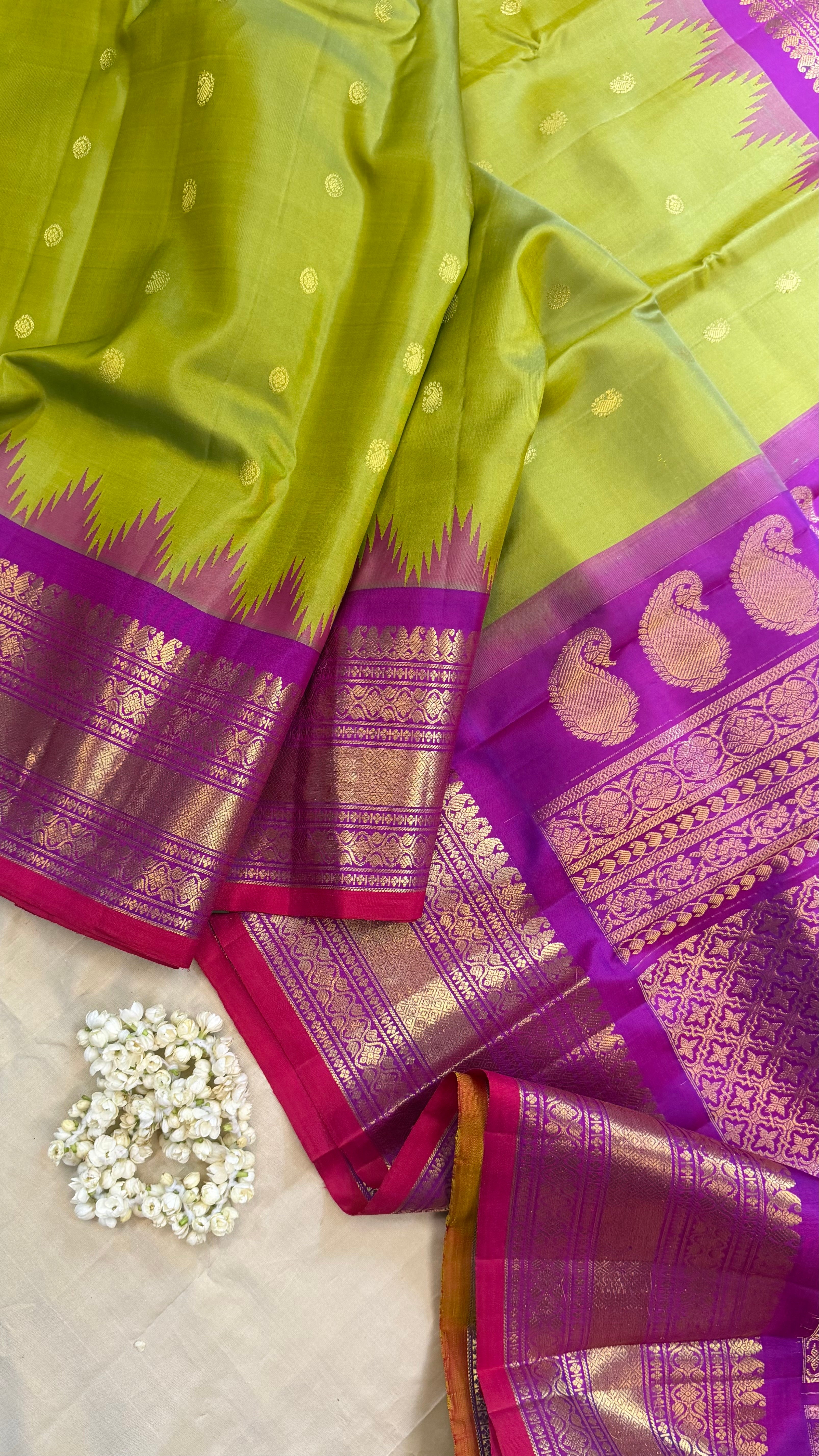Sneha green with purple. / Gadwal silk