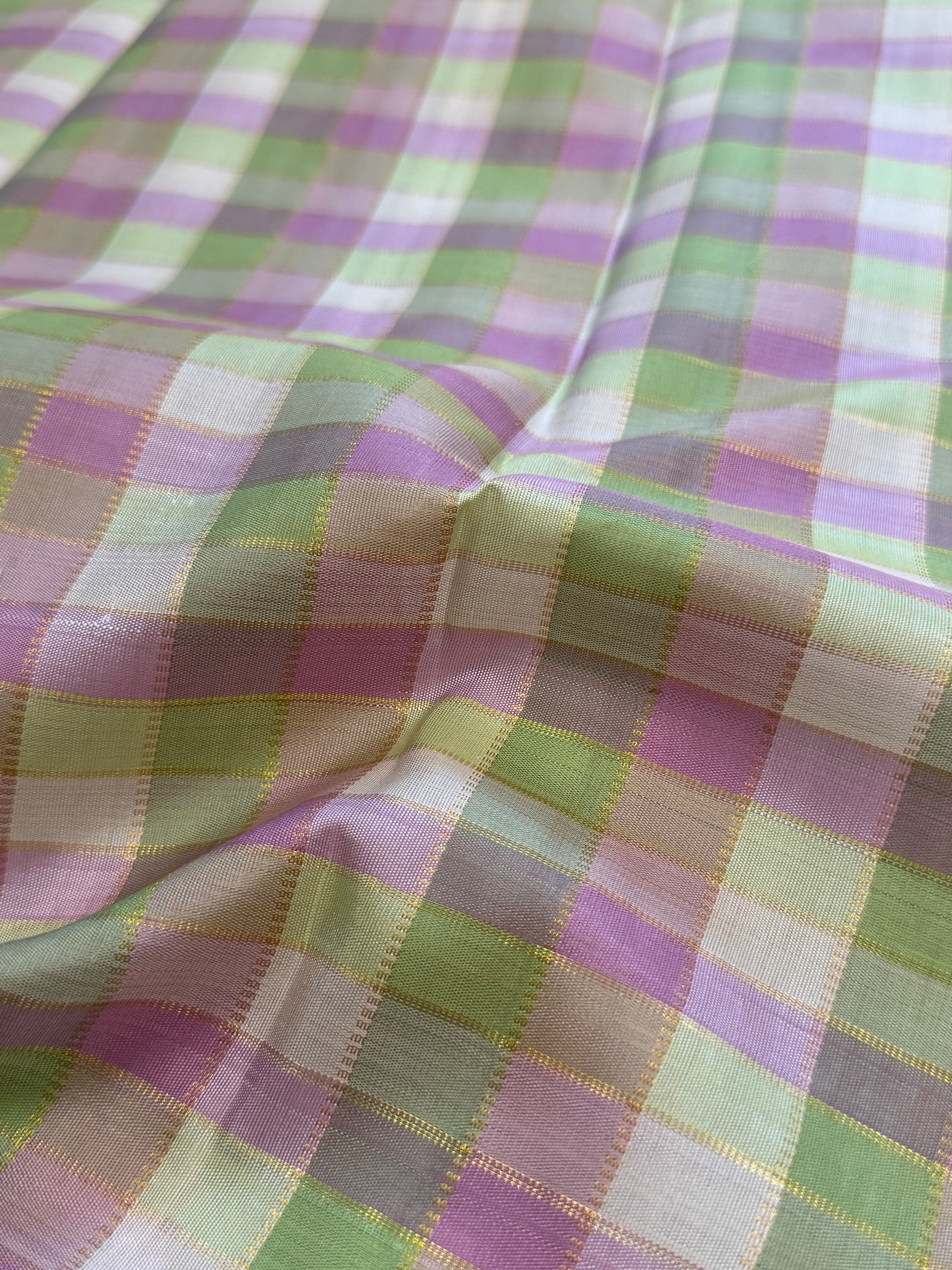 Paste paalum pazhamum zari checks 2 / Kanjipuram blouse fabric (per metre)
