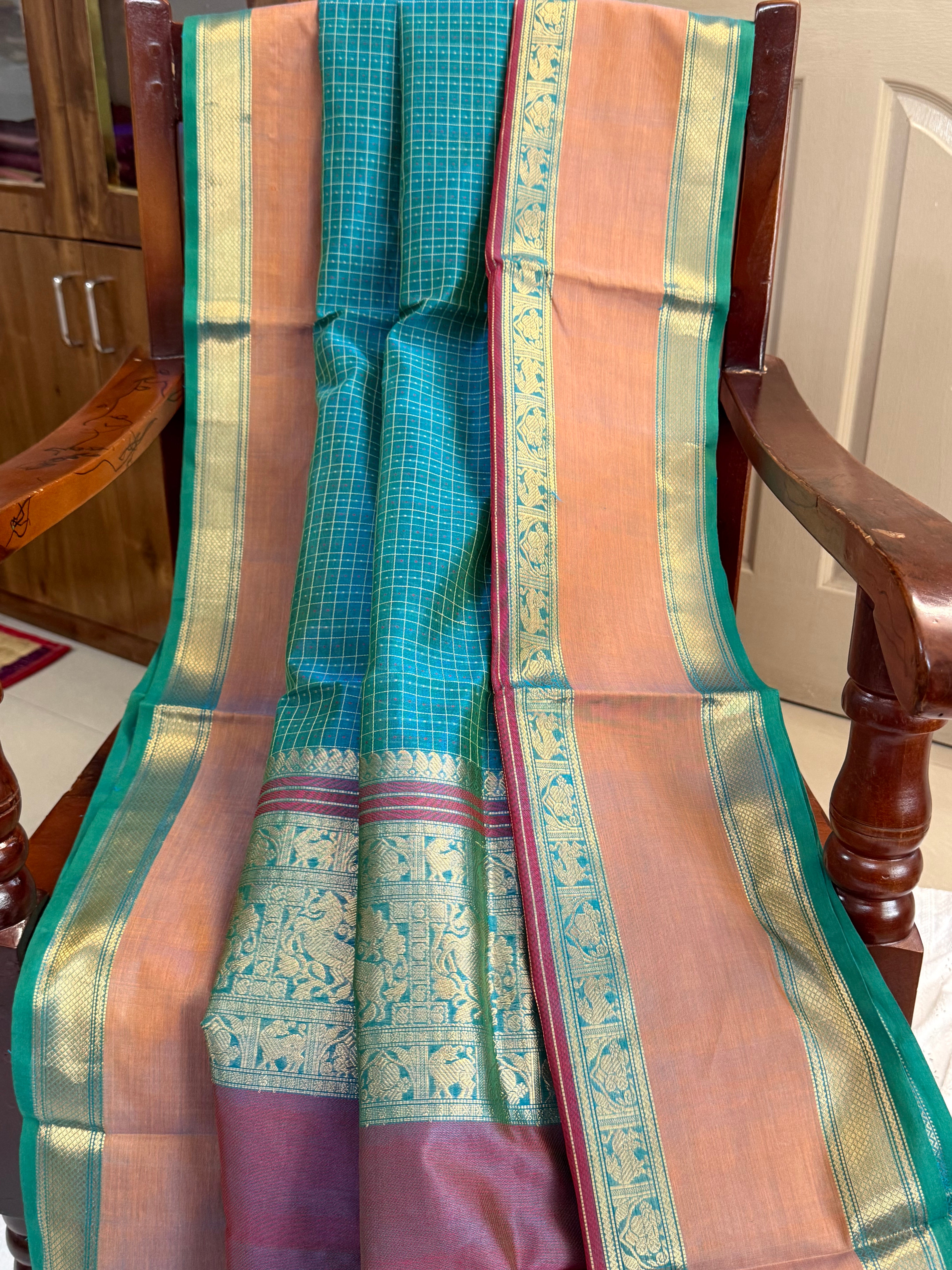 Teal blue lakshambutta / Silk Cotton