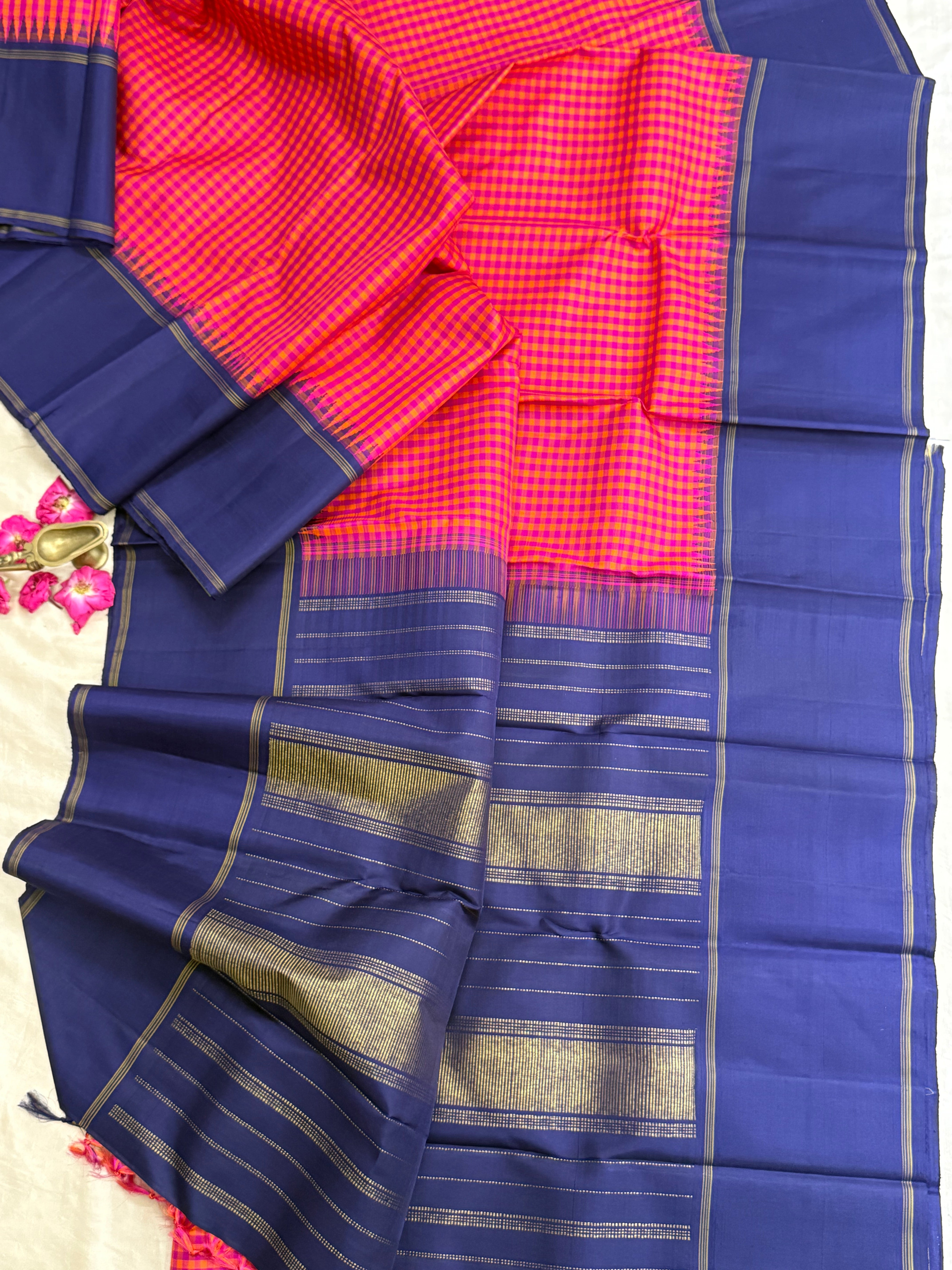 Pink kattam and blue / Arani silk