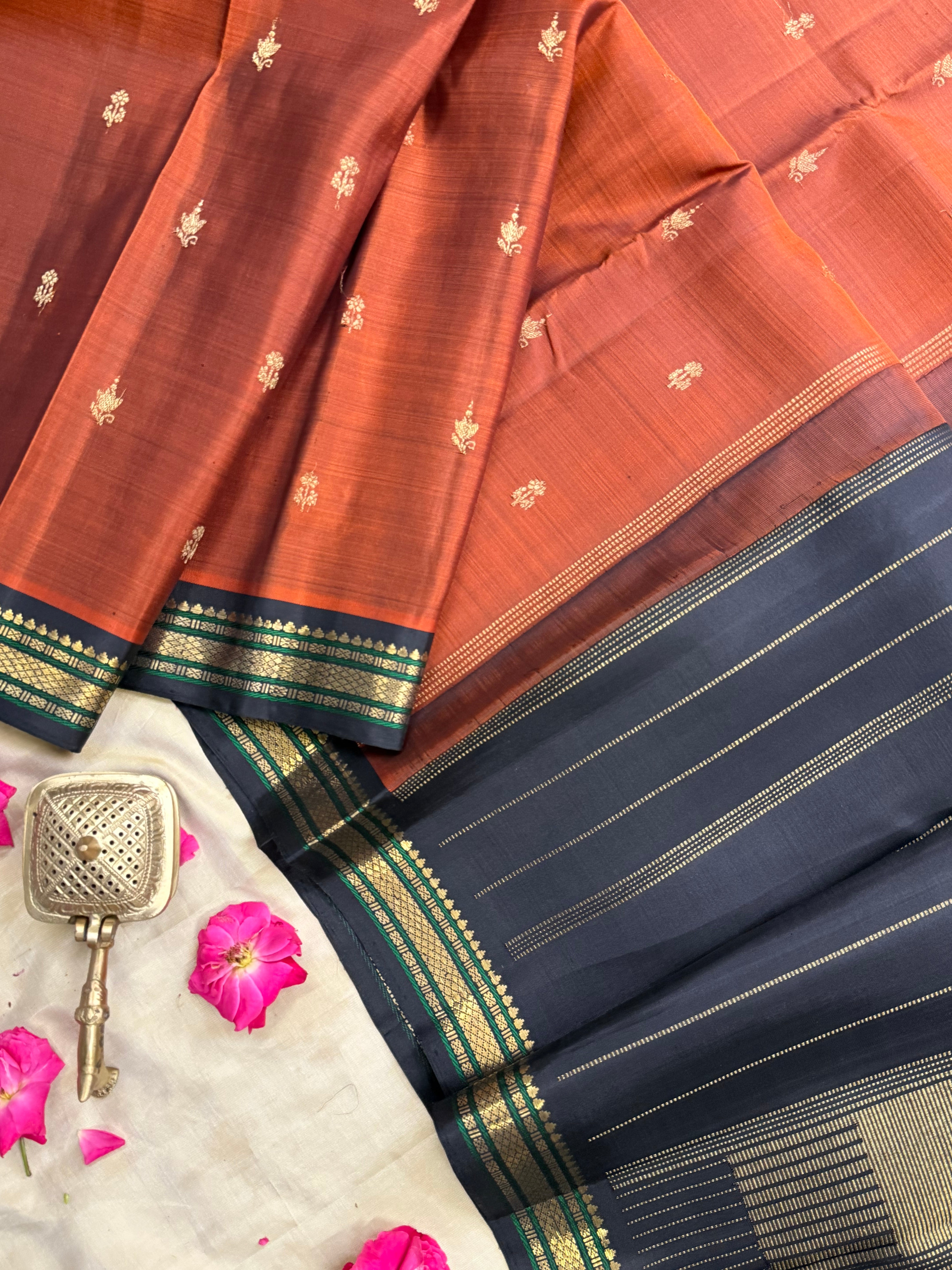 Rust small border pure Zari Kanjipuram silk CLSA7043