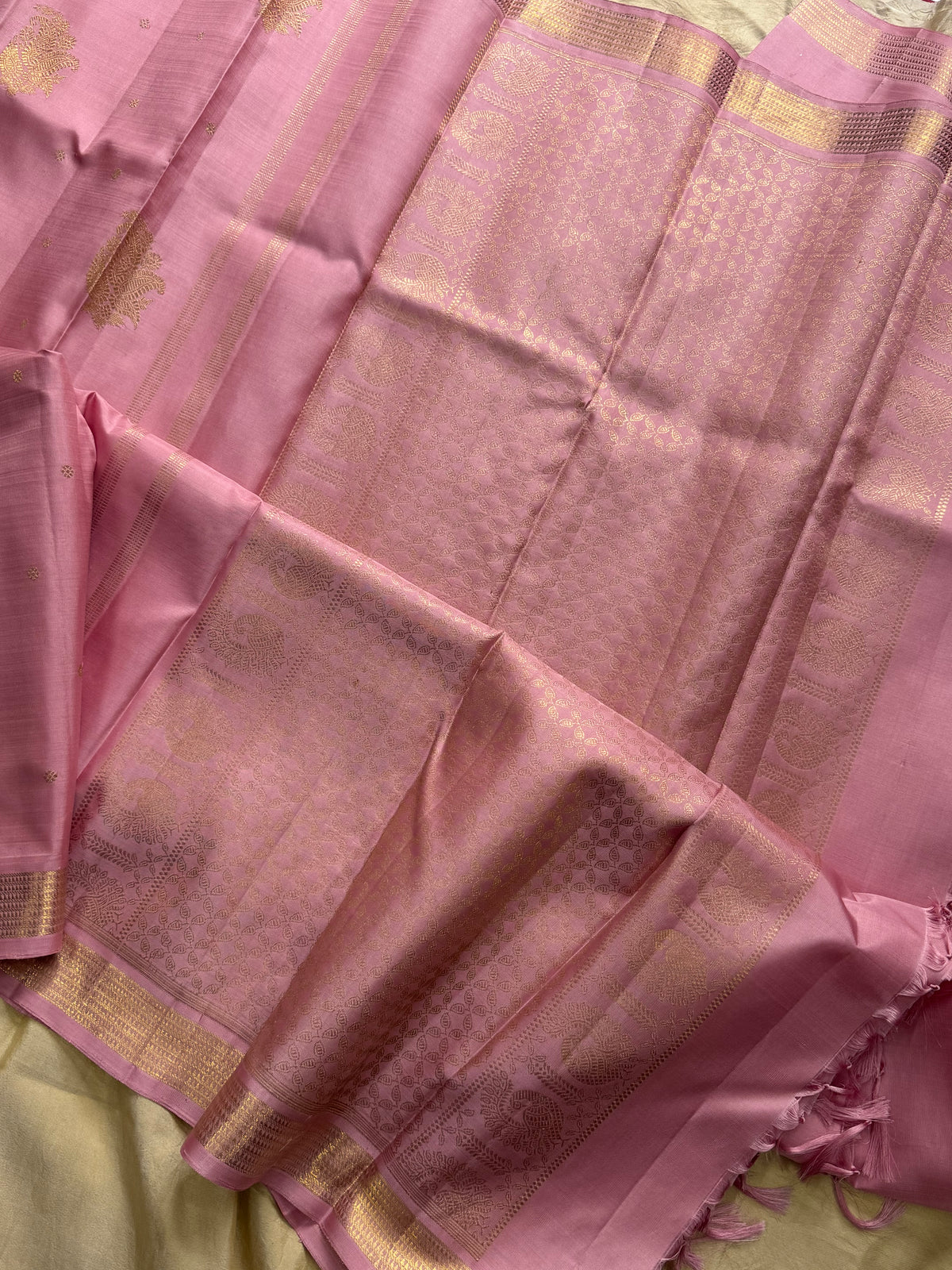 Pastel pink with small border pure zari/kanjipuram silk saree clsa 8113