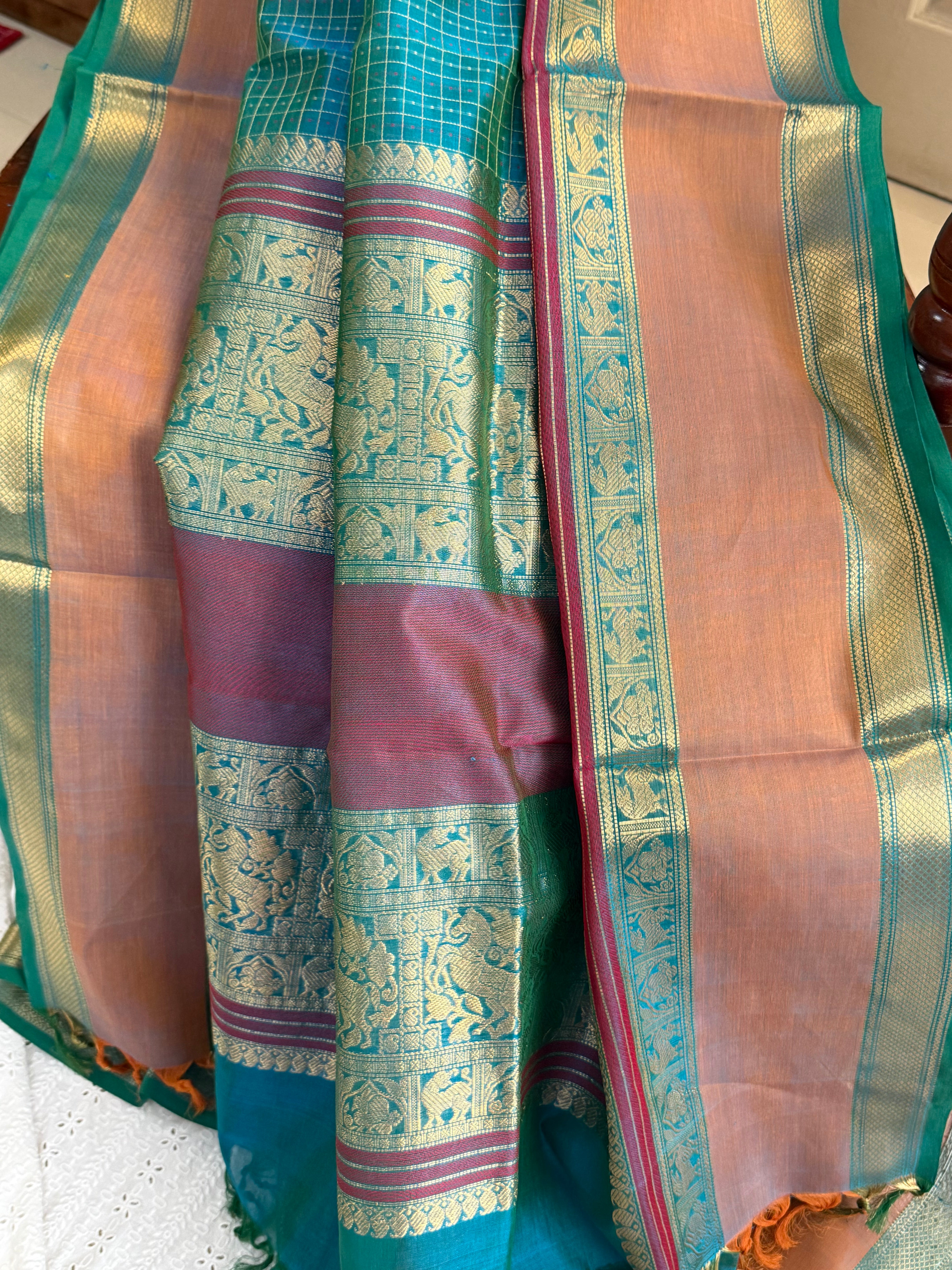 Teal blue lakshambutta / Silk Cotton