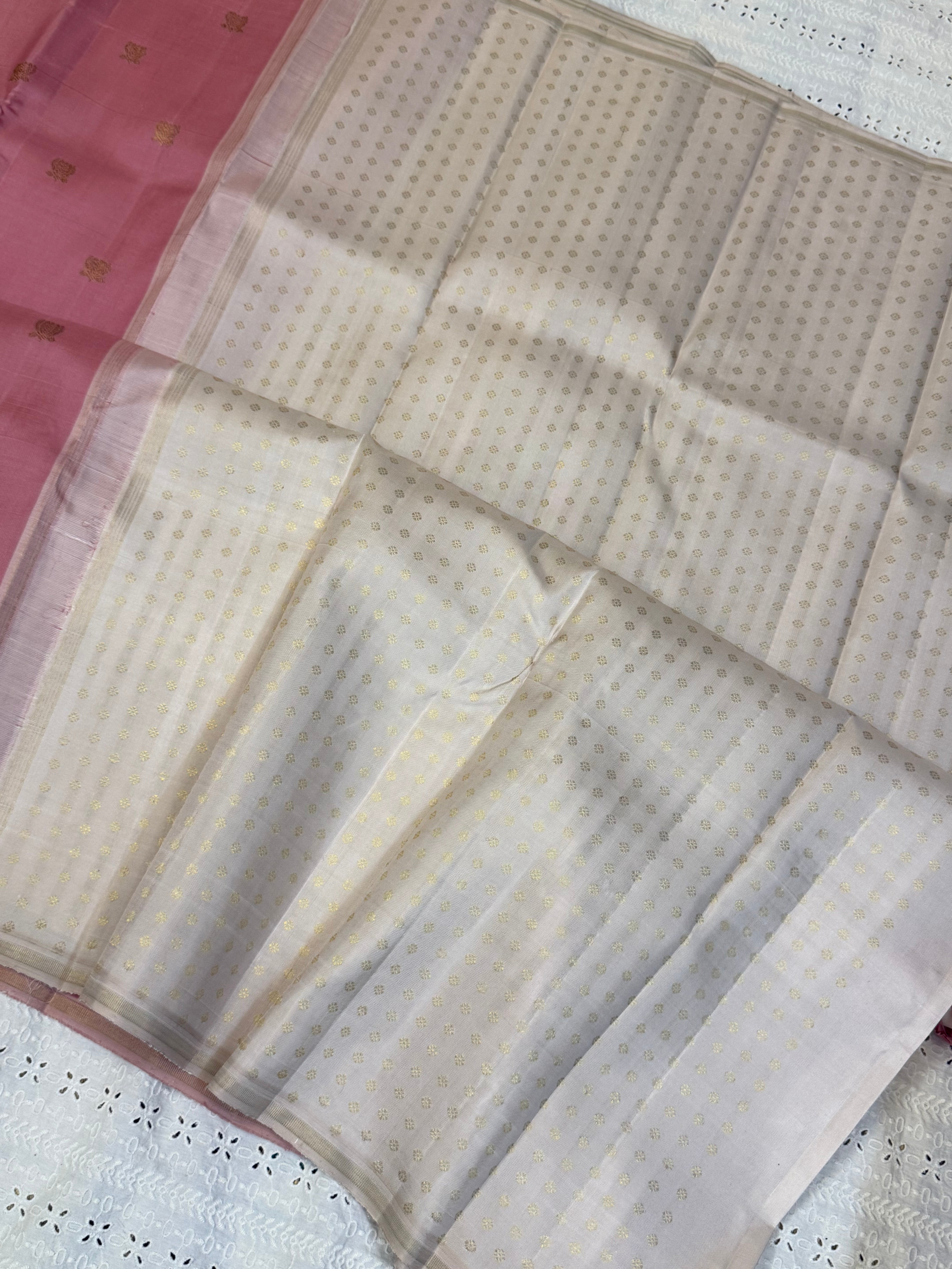 Pastel pink with lotus Butta border less / kanjipuram silk saree CLSA9777