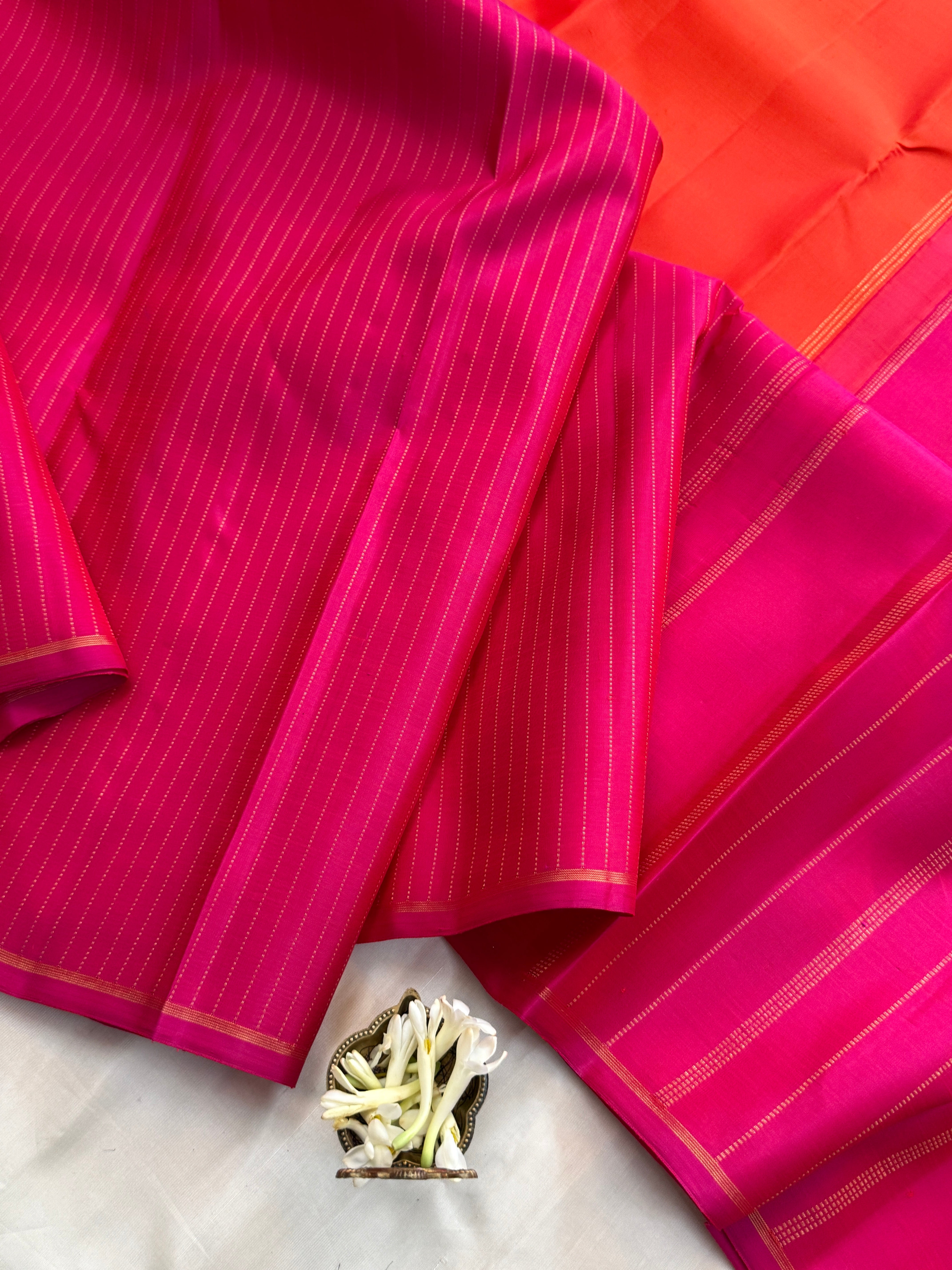 Orange and pink half an half pattern / Kanjipuram silk CLSA11584