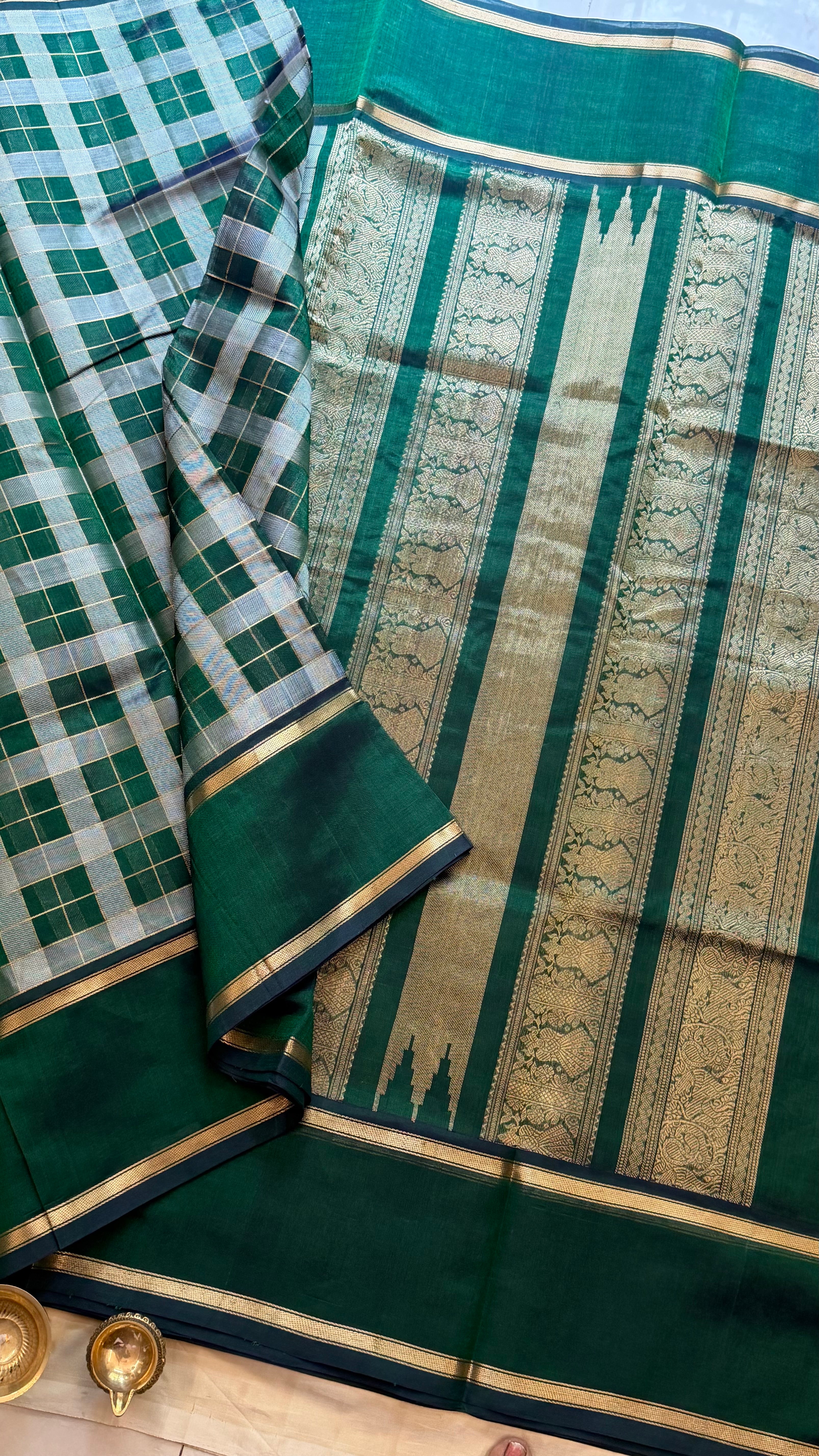 Chettinad Kattam green silk cotton.