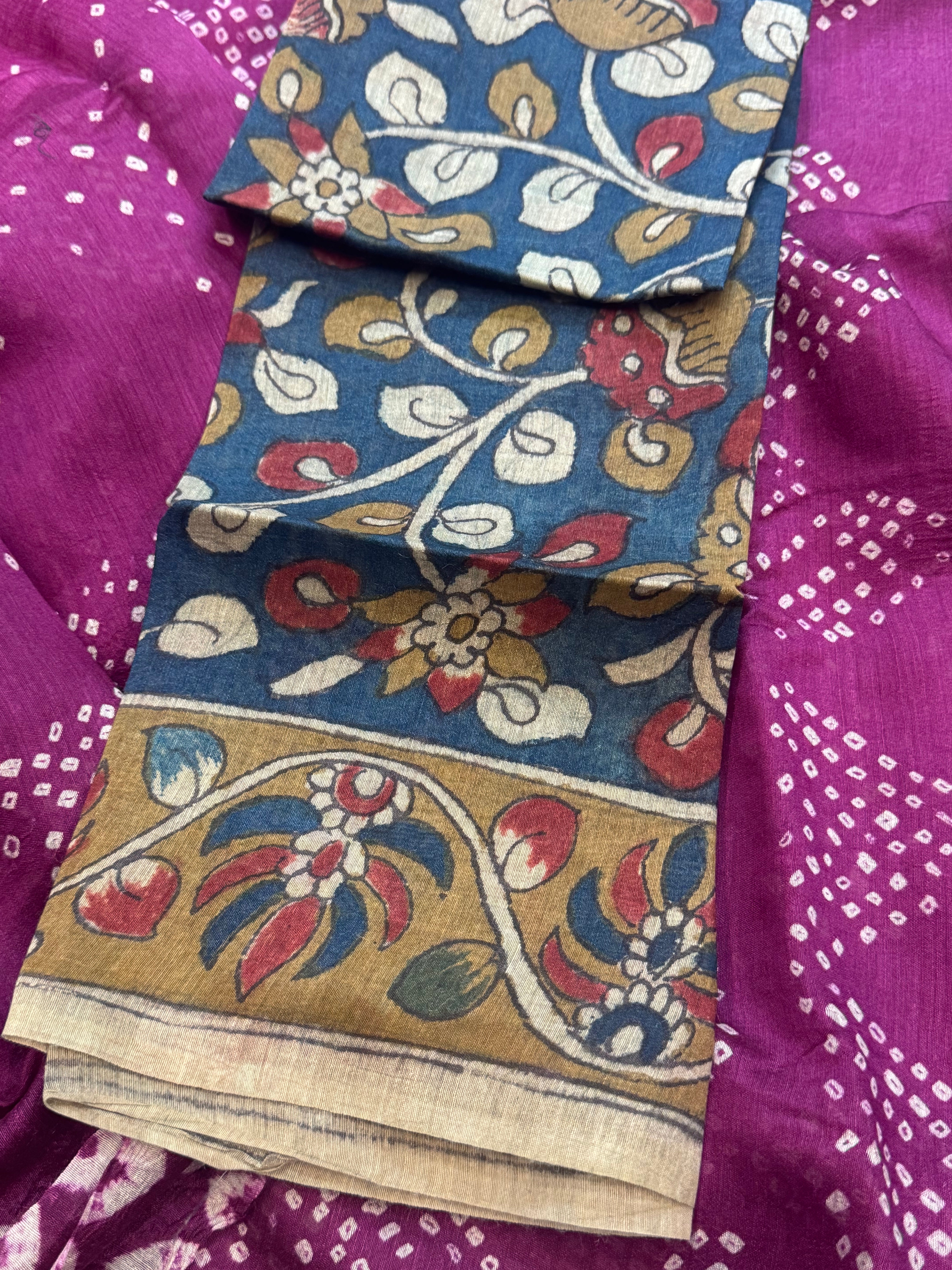 shaded gharchola Tussar Kalamkari Palla was / Bandhini saree