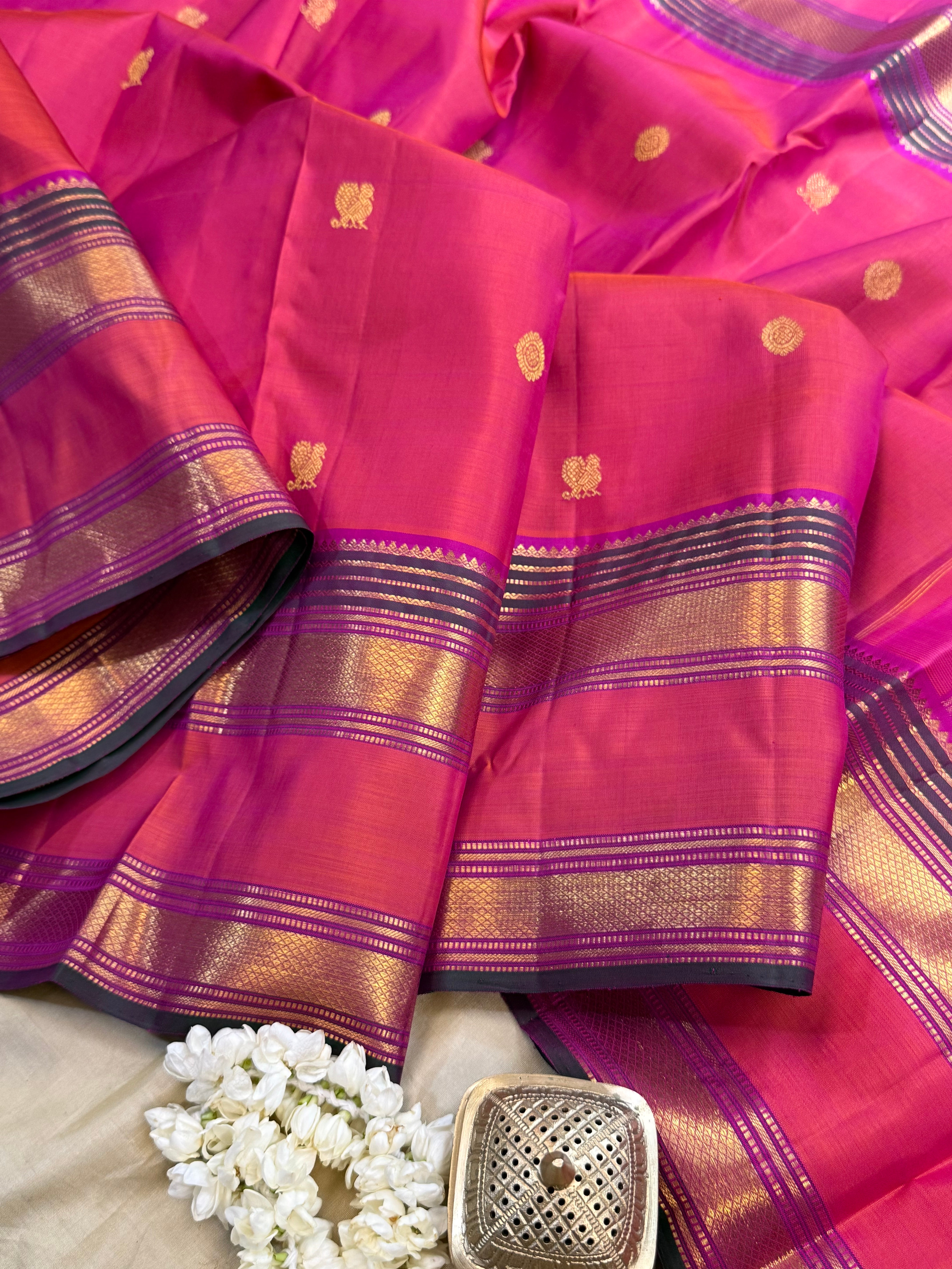 Pinkish orange rettapet border/ Arani Silk CL10106