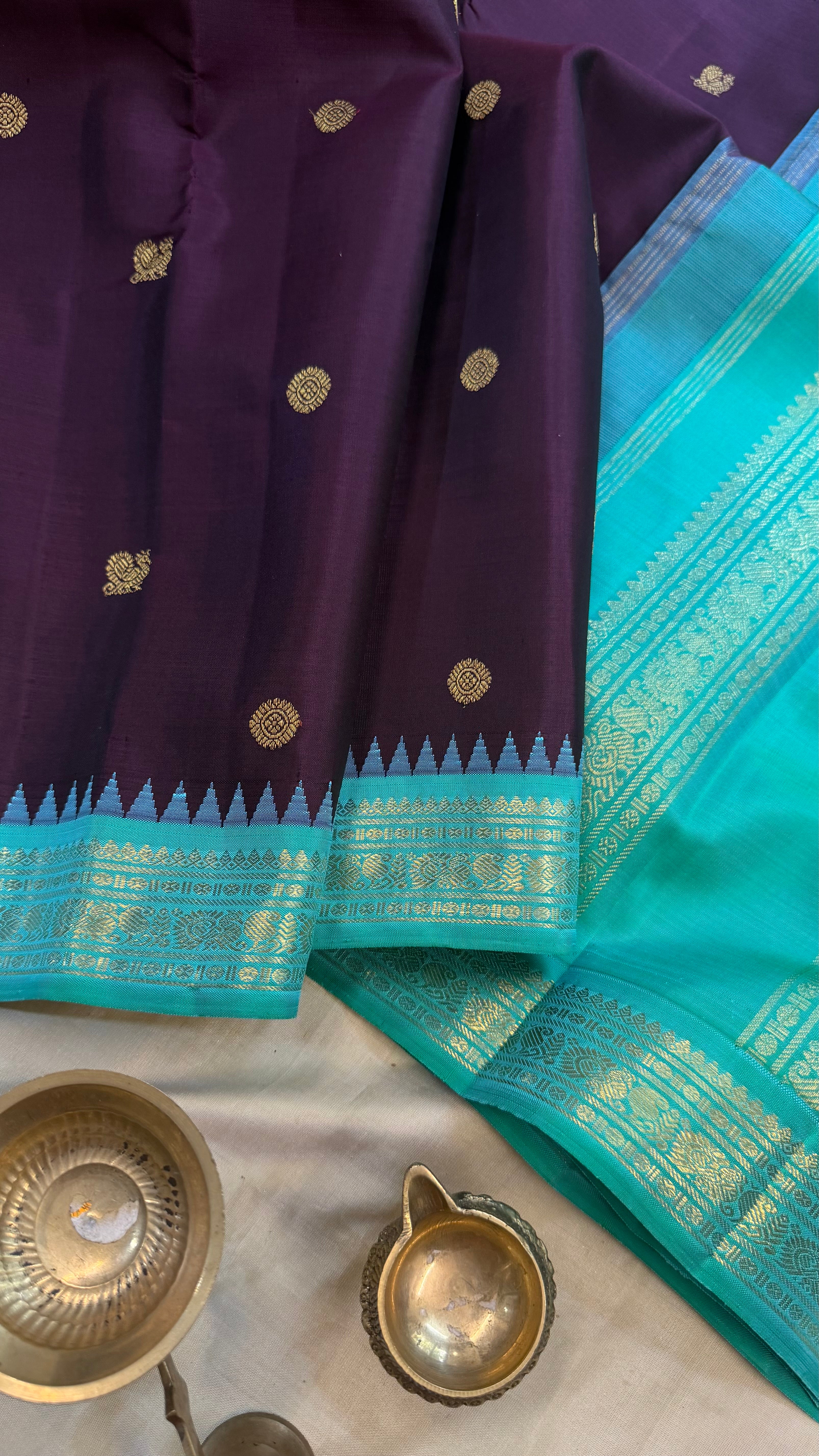 Jamun colour vintage small border Korvai / Kanjipuram silk
