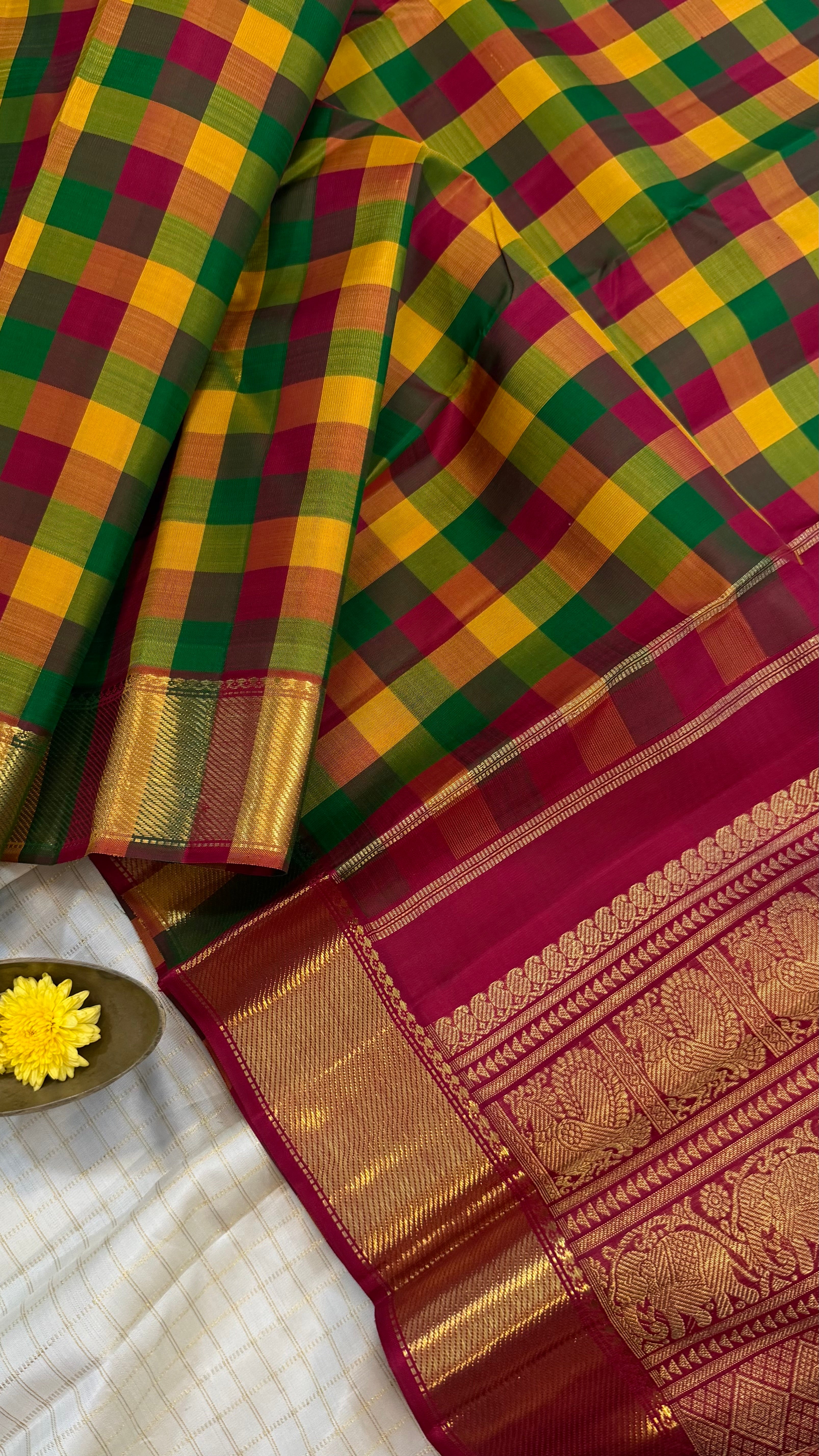 vintage kandangi style pp checks Kanjipuram silk