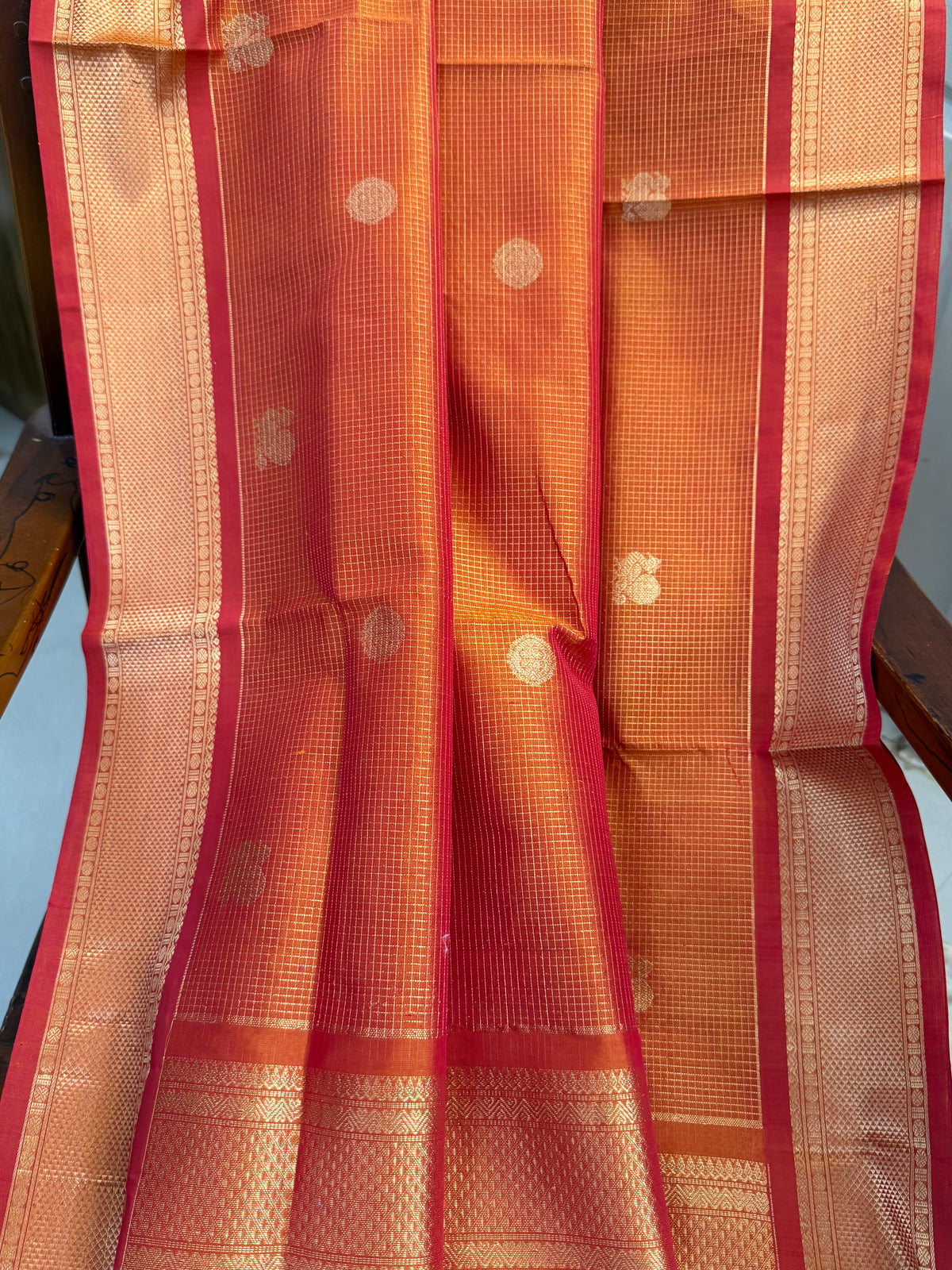 Premium silk cotton-small Zari kattam with butta/clsa 12649