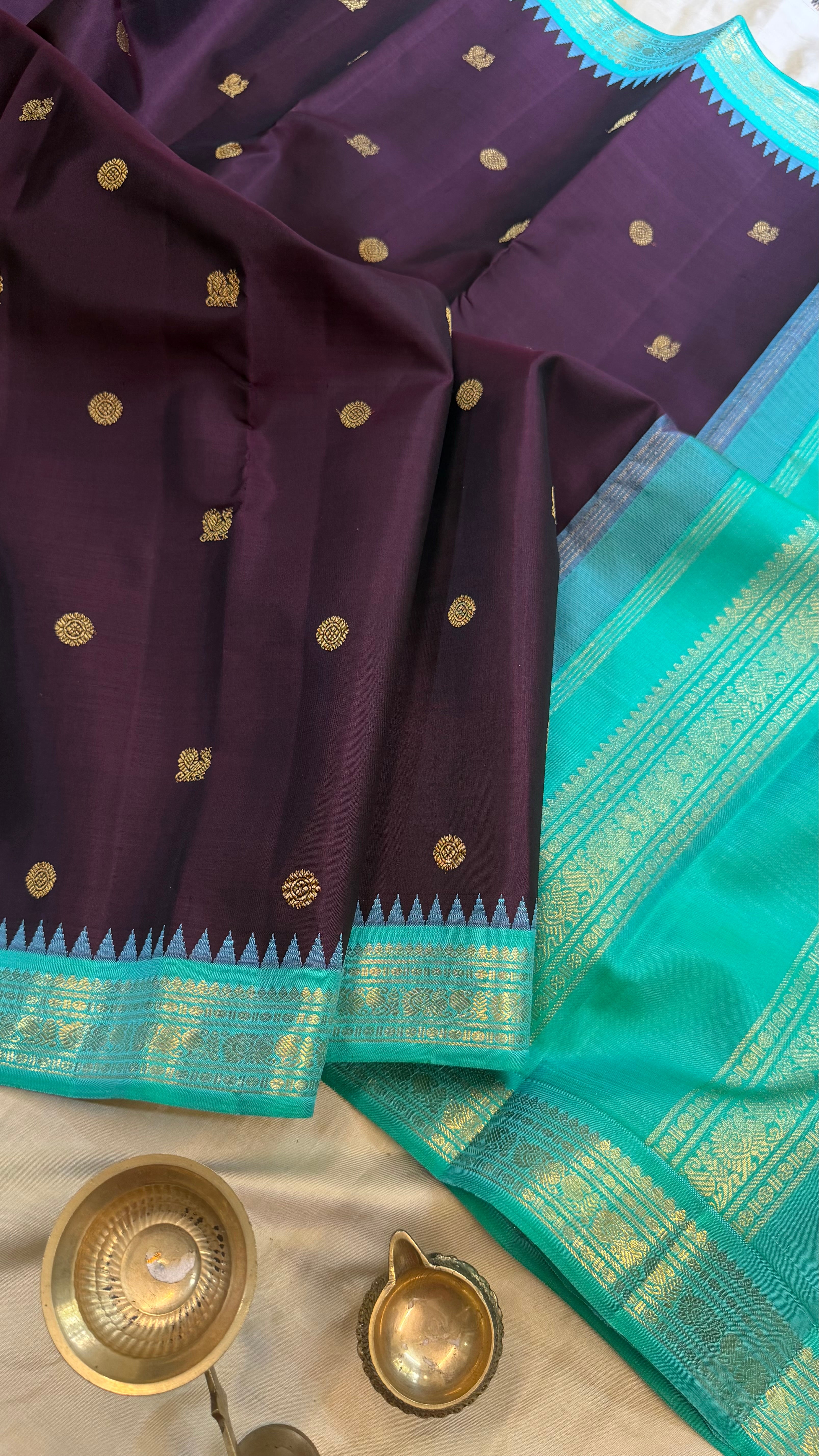 Jamun colour vintage small border Korvai / Kanjipuram silk