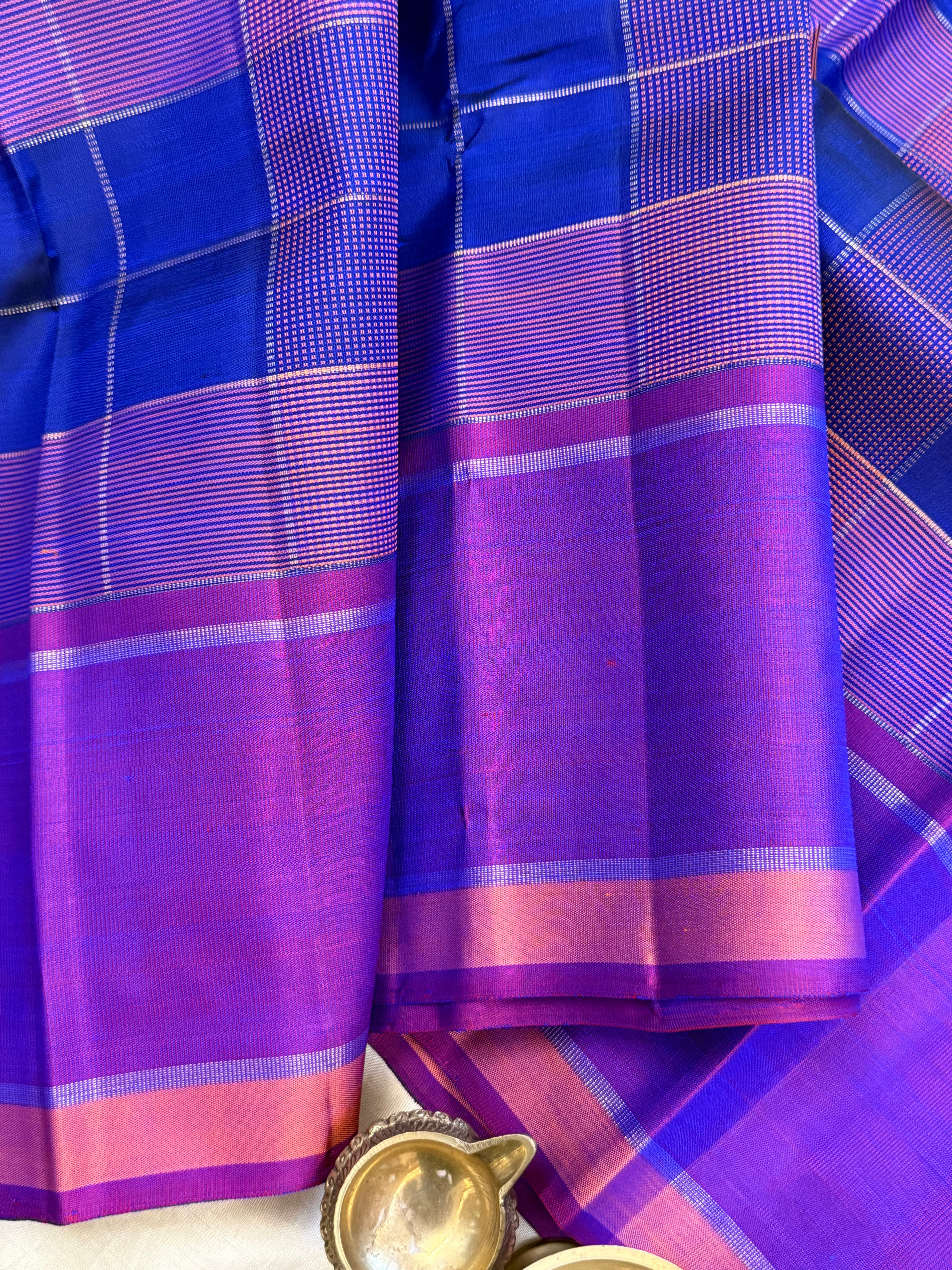 Royal blue and purple Chettinad kattam/ Kanjipuram silk