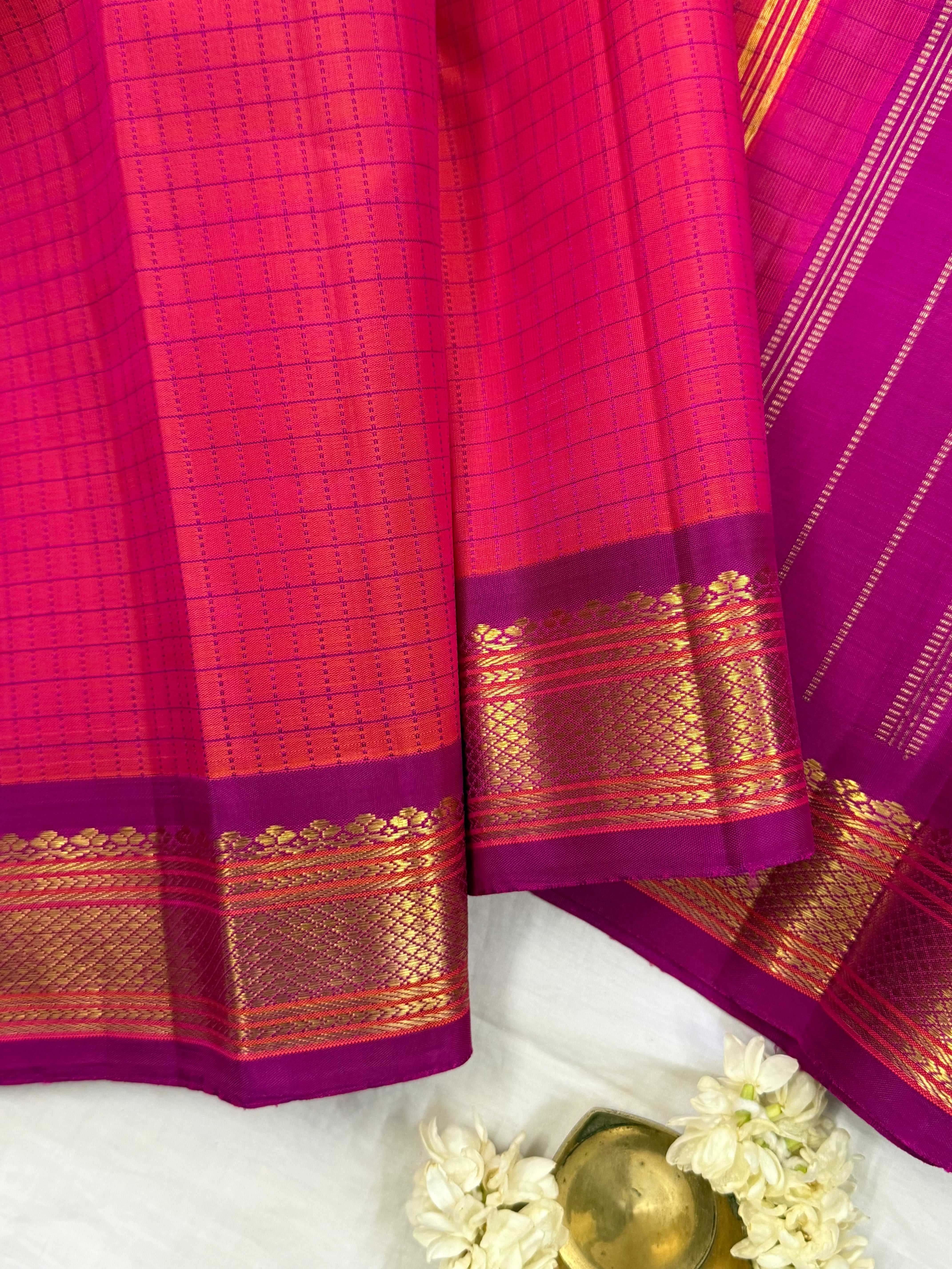 Pink shot purple kattam / Kanjipuram silk