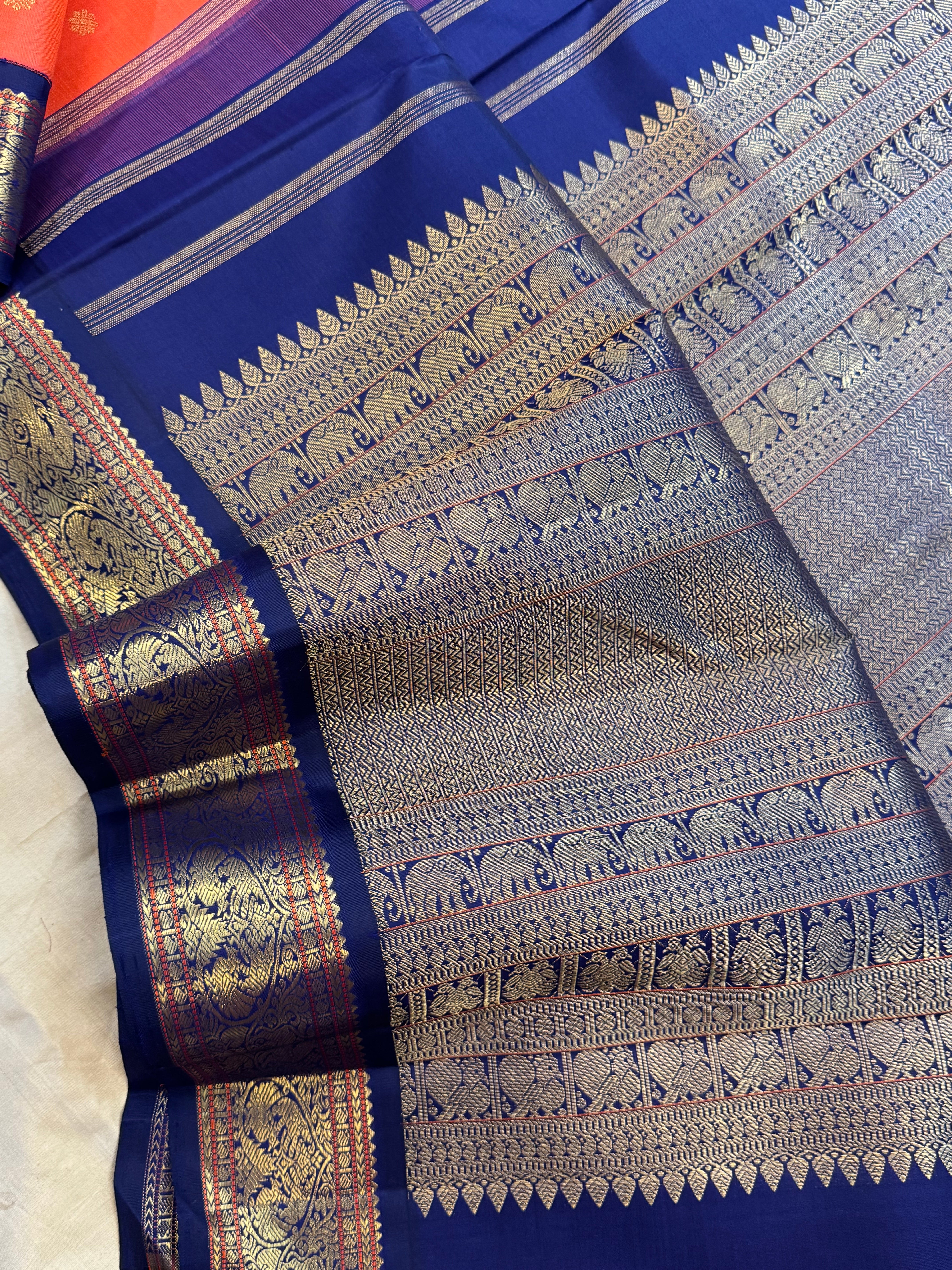 Rust blue Korvai / Kanjipuram silk