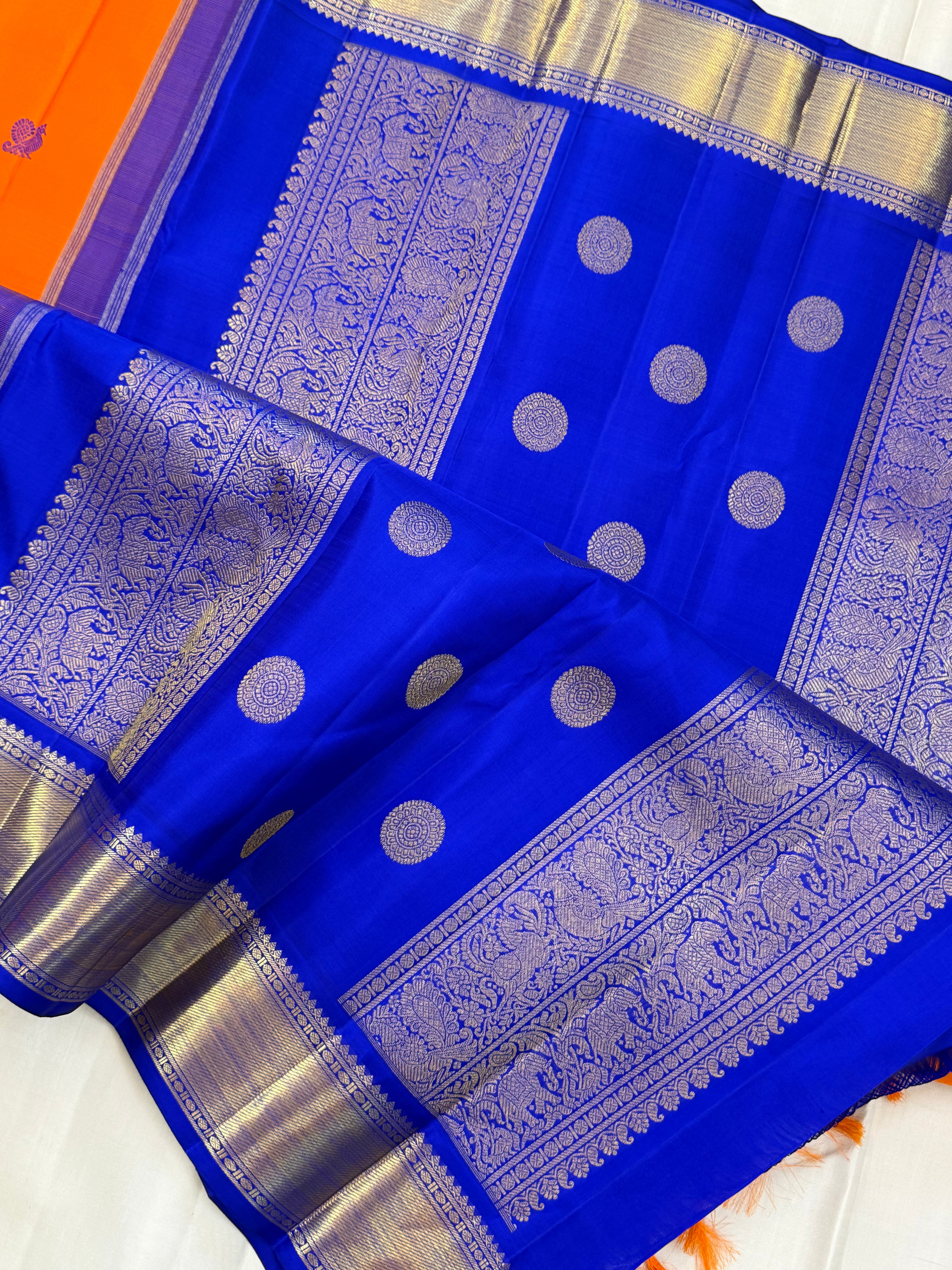 Orange with ms blue Korvai / kanjipuram silk saree CLSA 10987