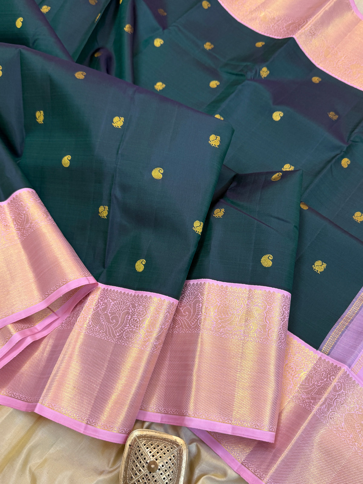 Green Zari butta Korvai/Aarani silk saree clsa 11089