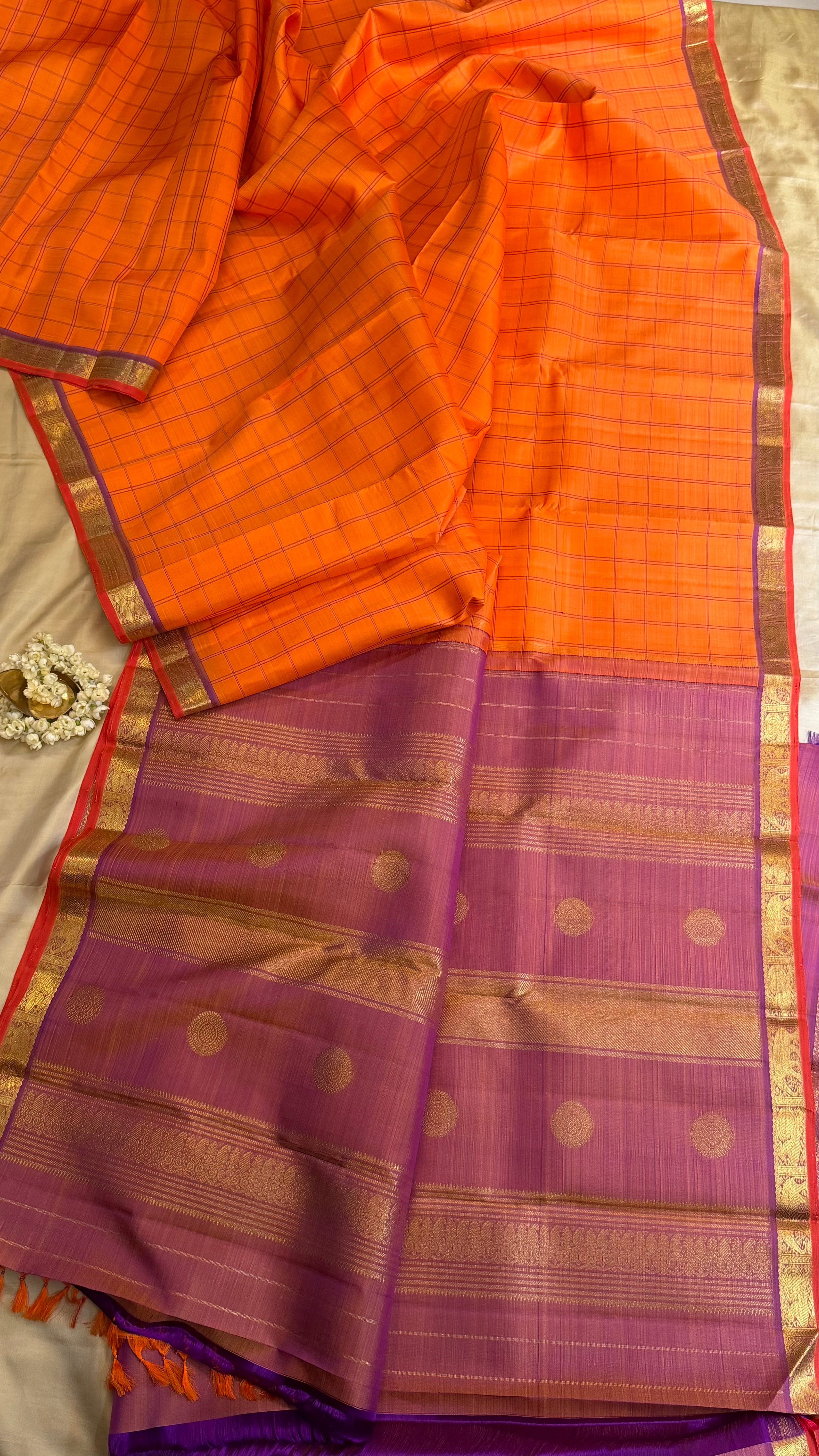 Mambalam manjal and lavender kattam / Kanjipuram silk