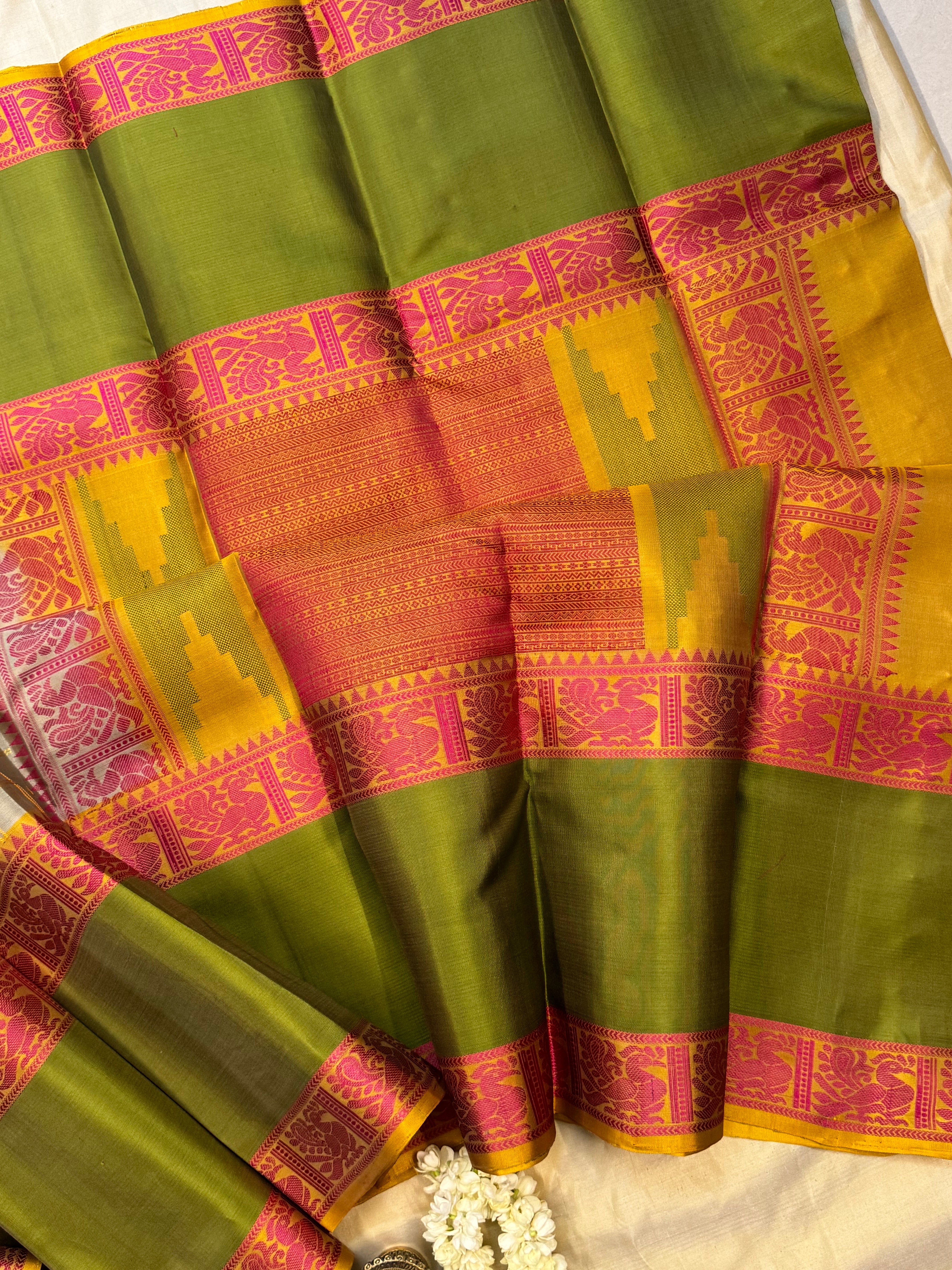 Grey kattam long border/ Varnangal soft silk