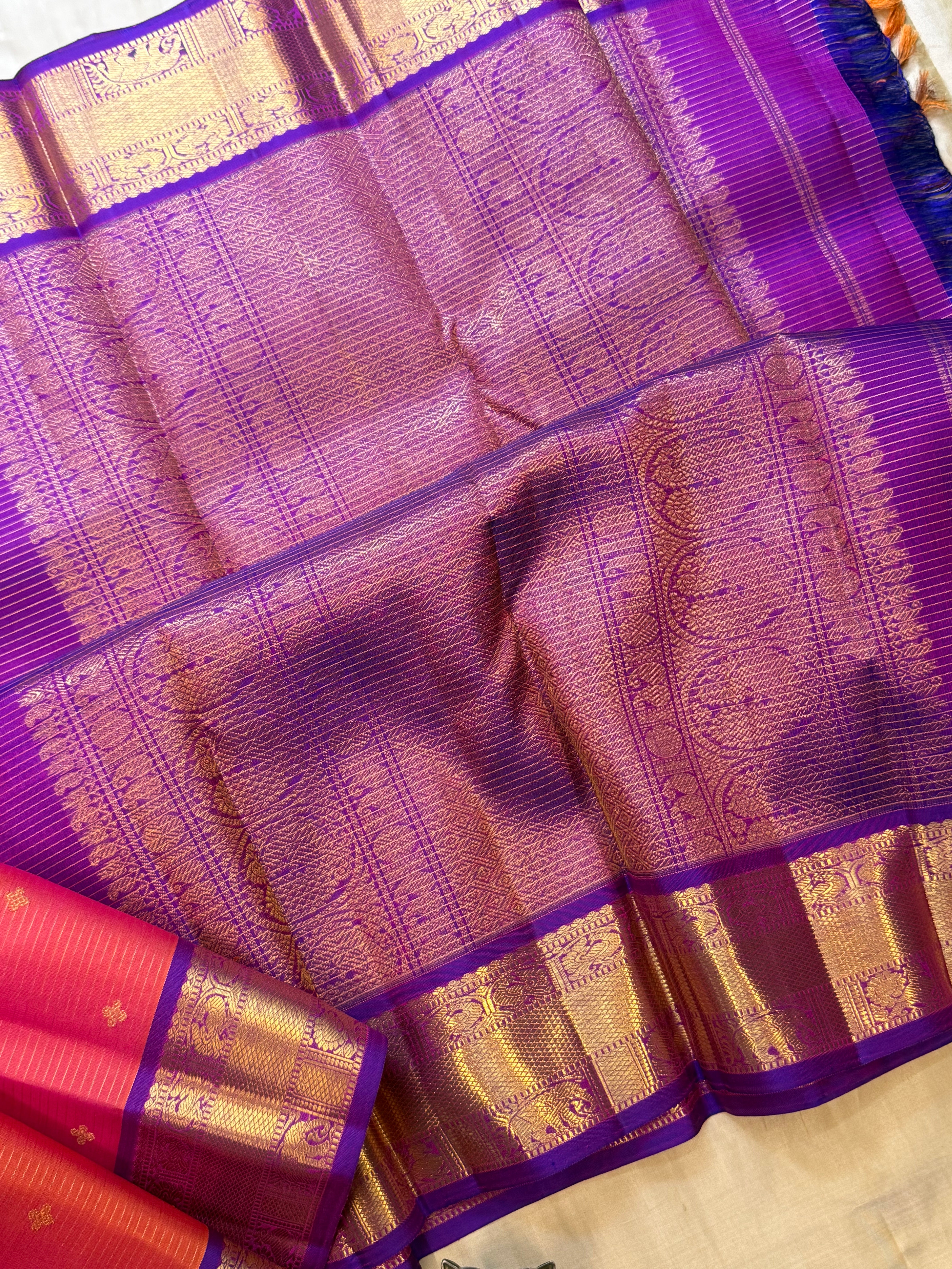 Kanakabaram and purple thanthi Kambi / Kanjipuram silk