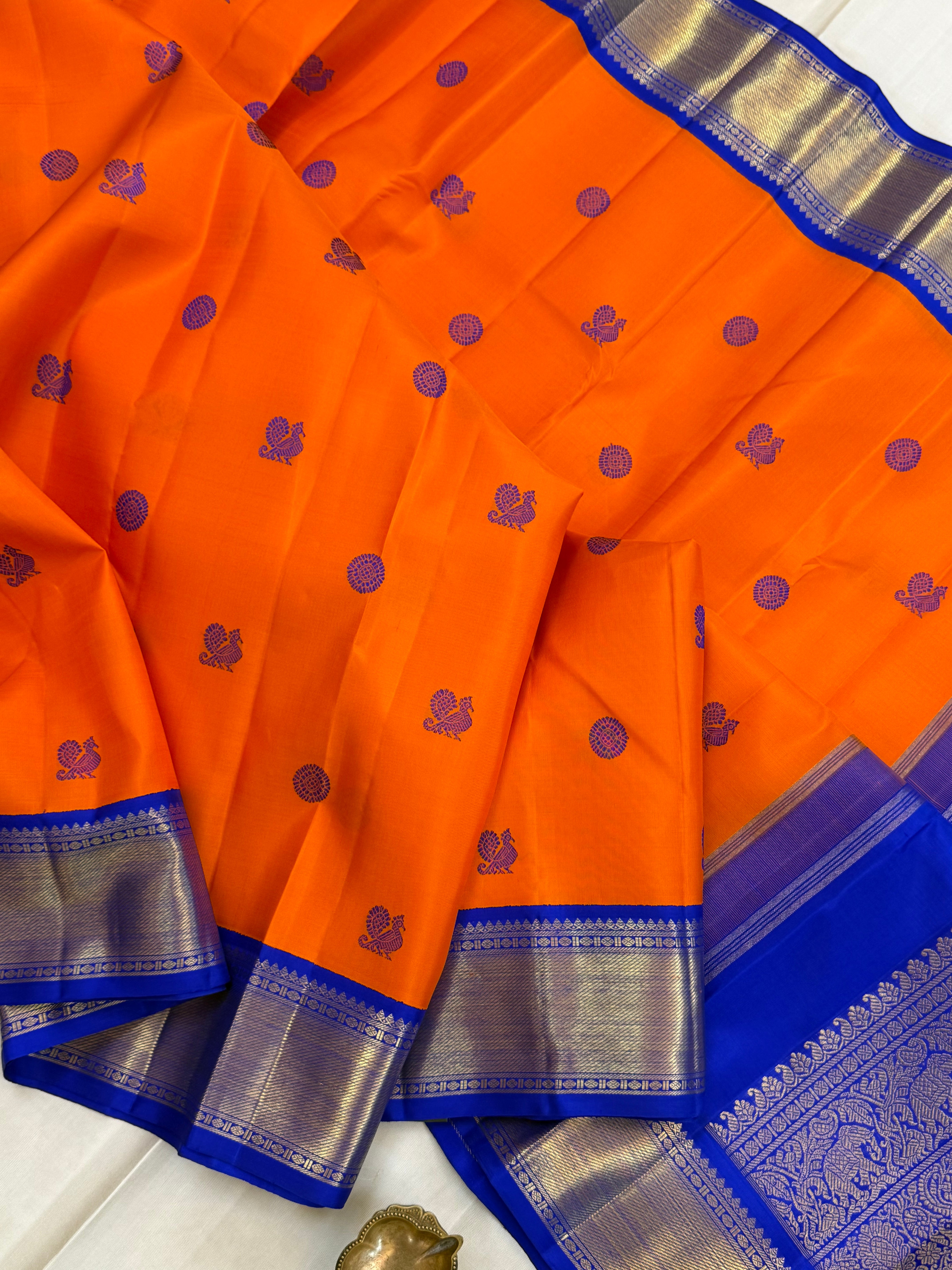 Orange with ms blue Korvai / kanjipuram silk saree CLSA 10987