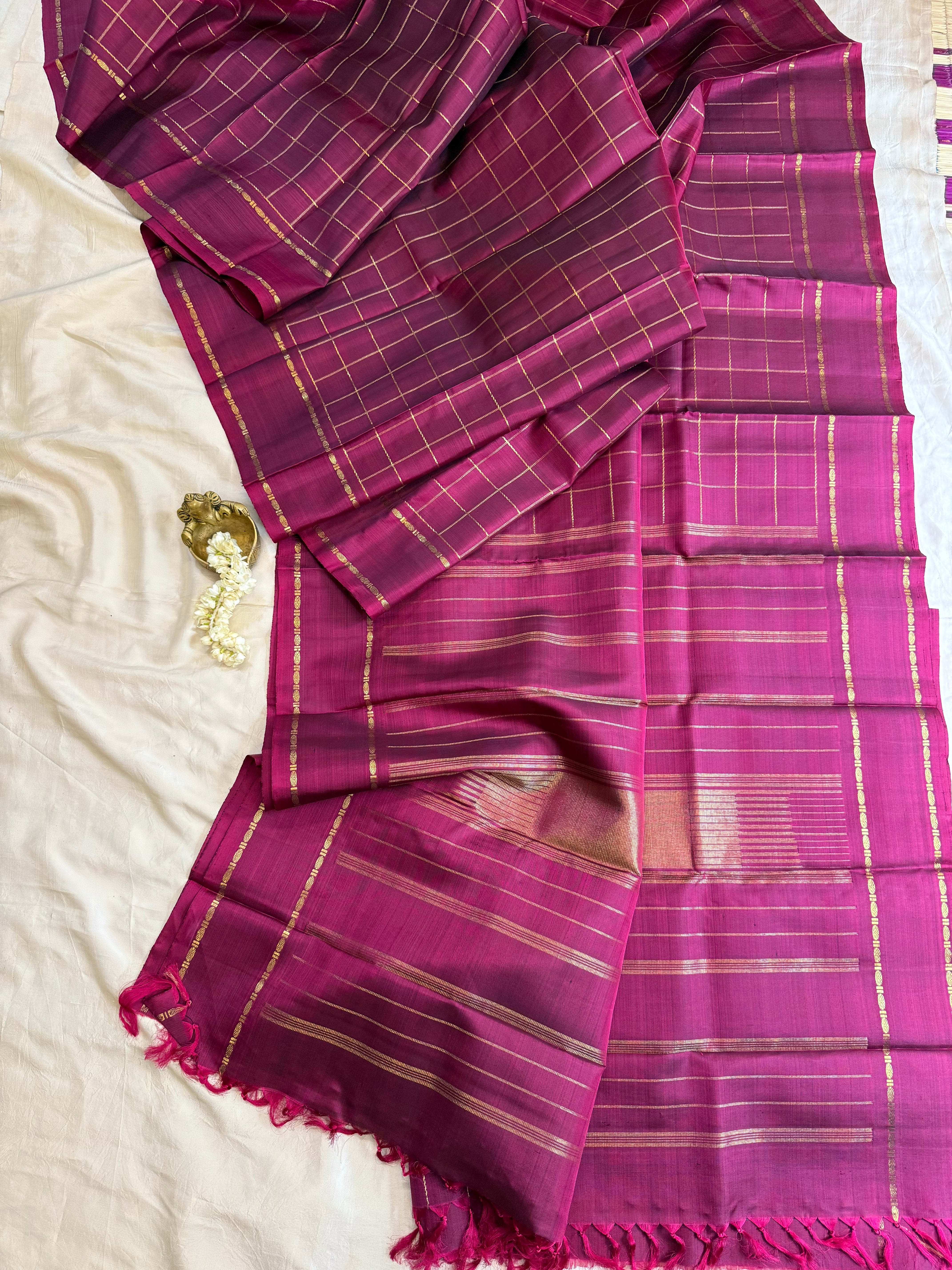 Wine colour Zari Kattam - kanjipuram silk
